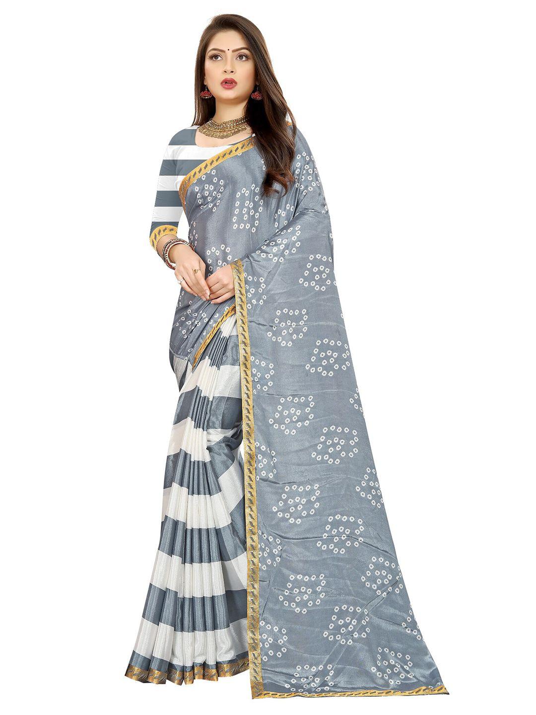 laheja grey & white bandhani saree