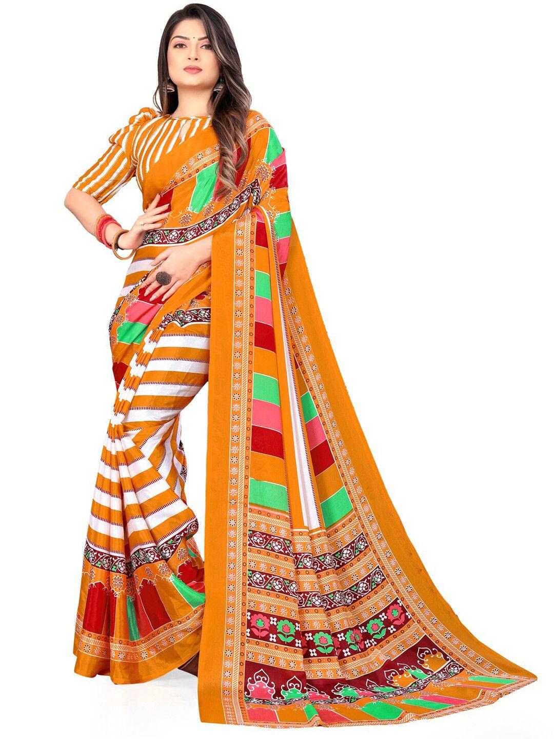 laheja orange & pink striped silk blend saree