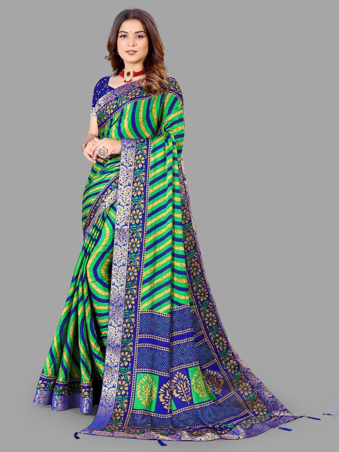 laheja women blue & green striped saree