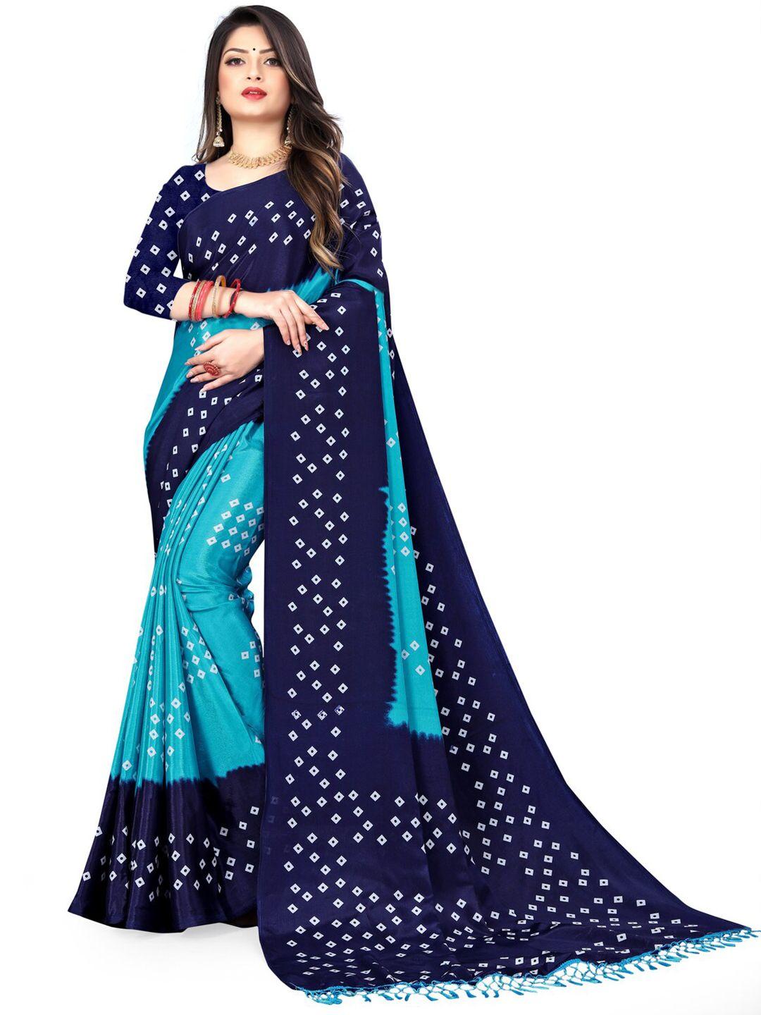 laheja women blue & white bandhani  saree