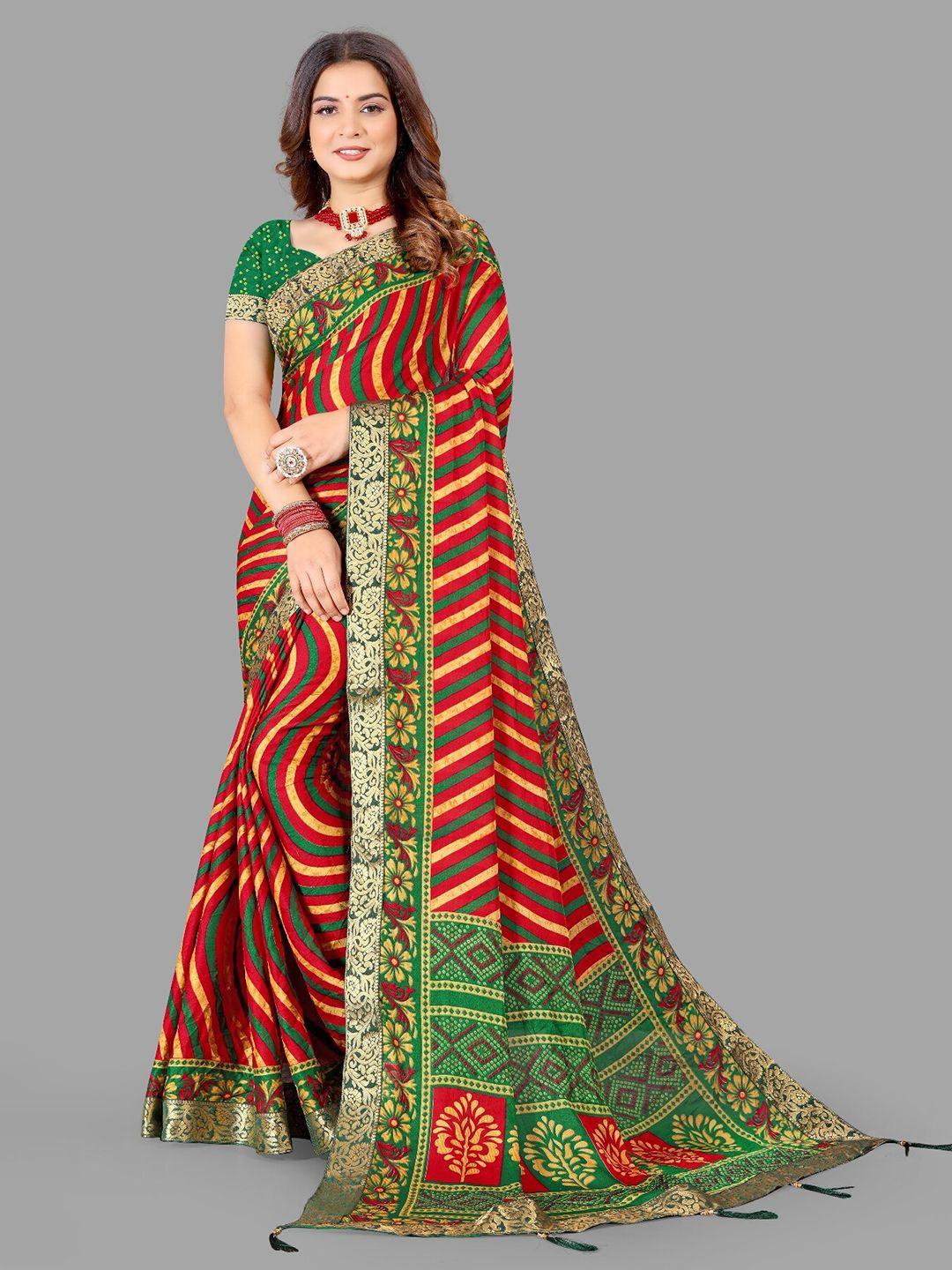 laheja women green & red striped saree