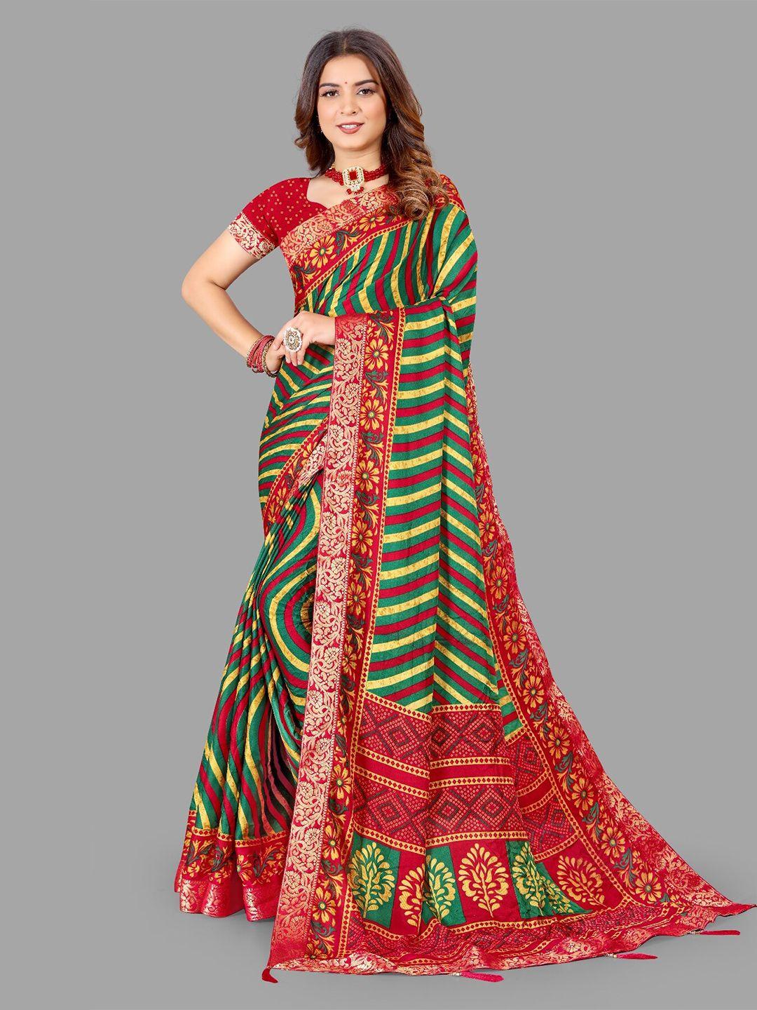 laheja women red & green striped saree