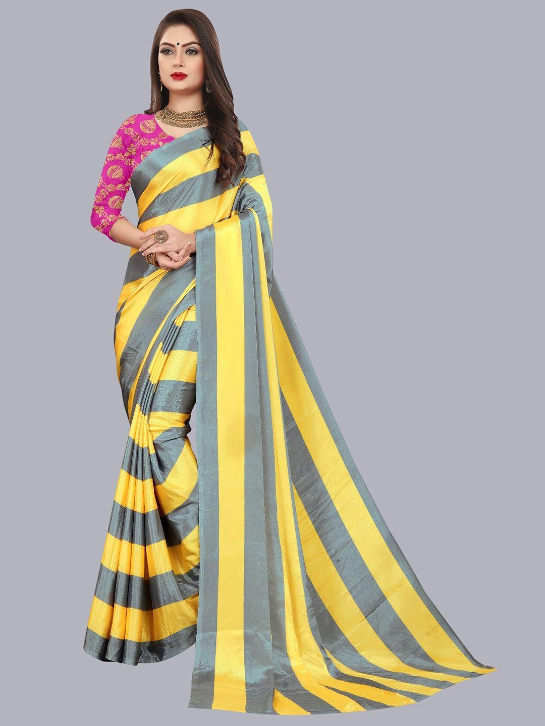 laheja yellow & grey striped ploy silk saree