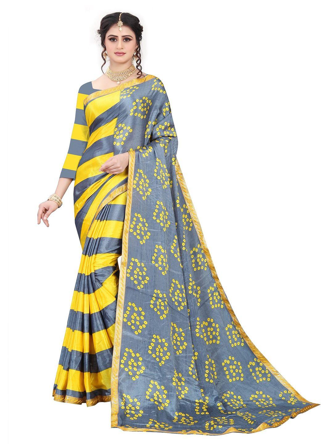 laheja yellow & grey striped saree