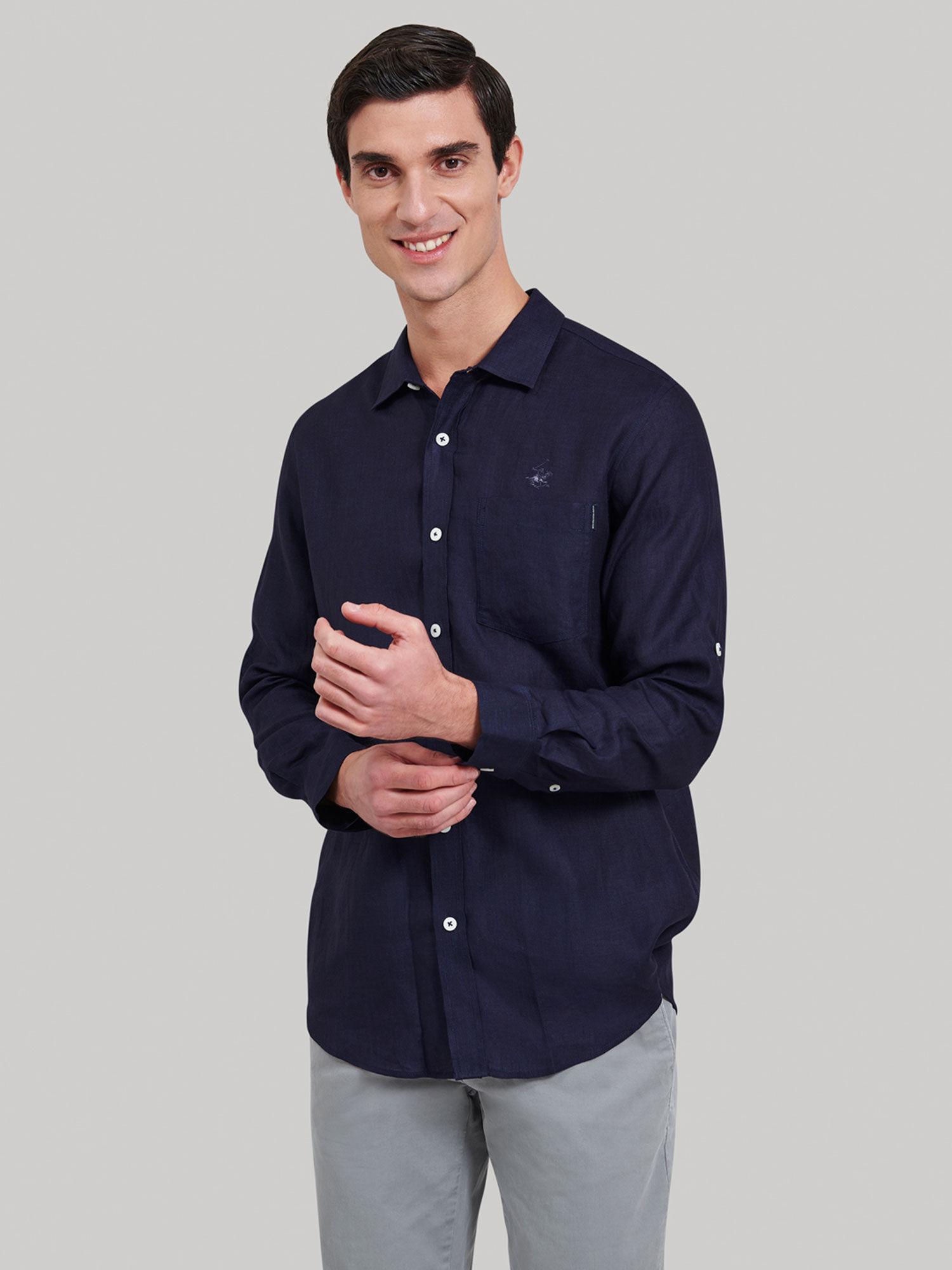 laid back linen roll sleeve shirt with pocket