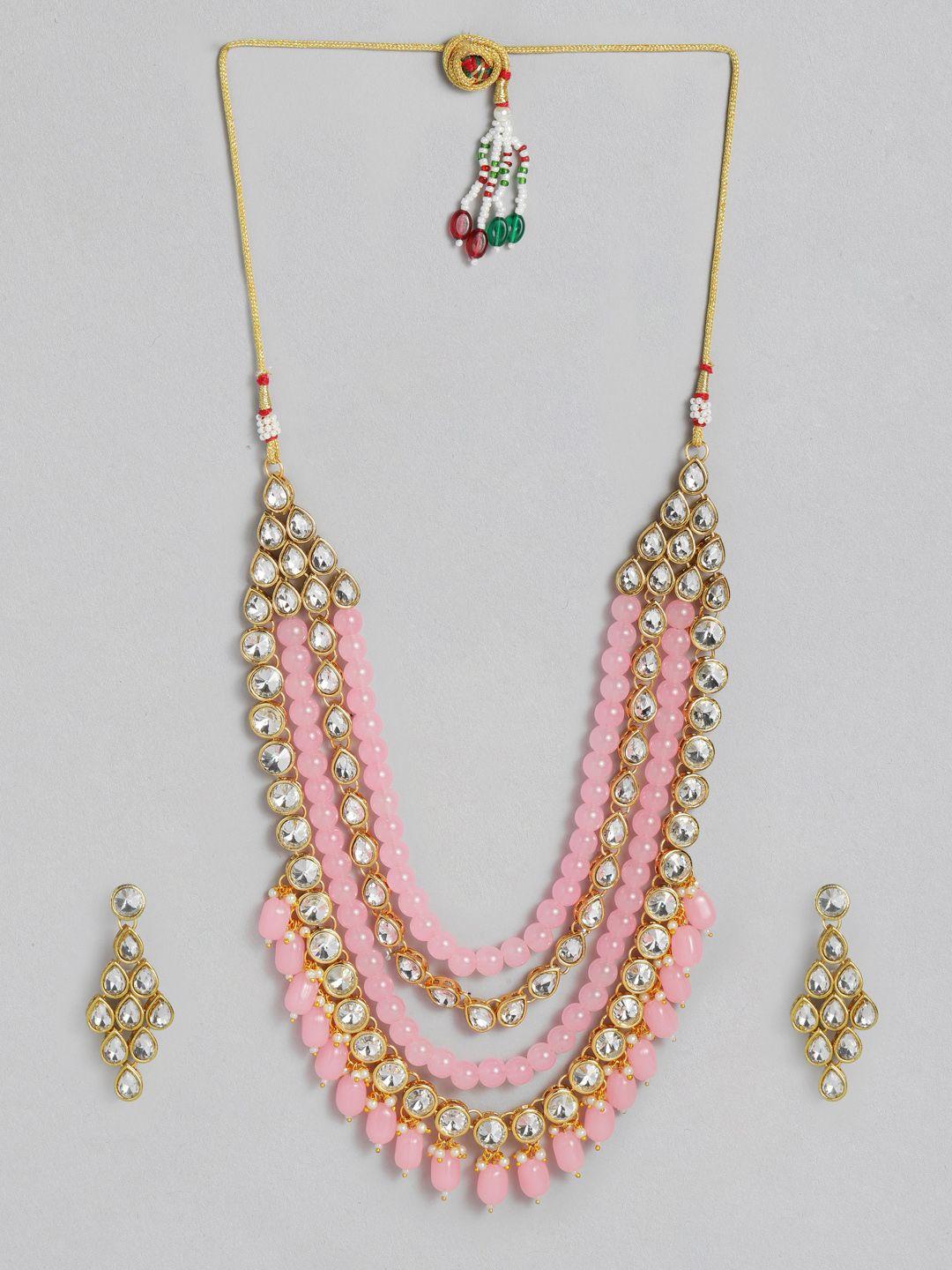 laida white & pink gold-plated kundan studded handcrafted embellished jewellery set