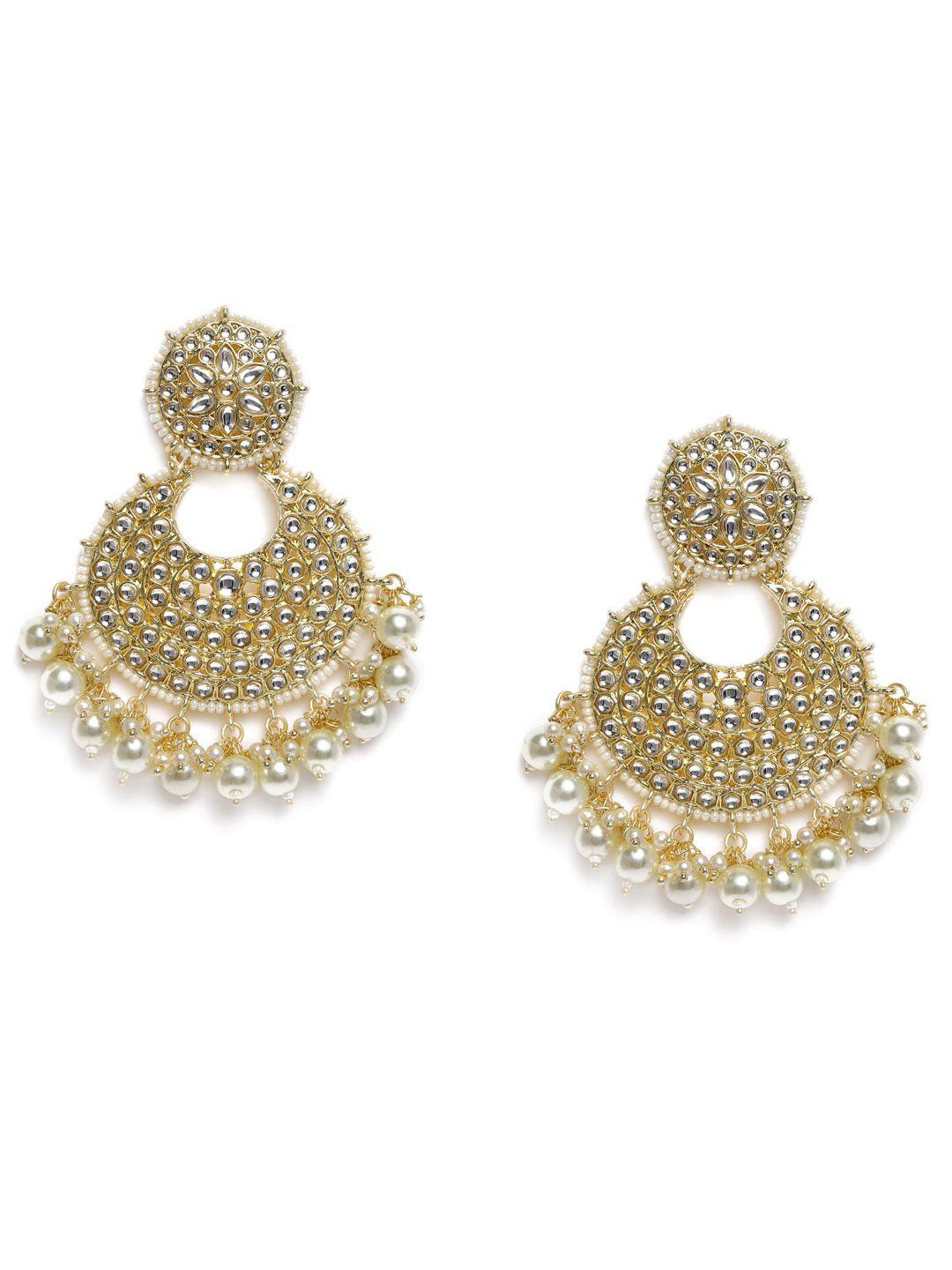 laida gold-plated & white handcrafted kundan studded crescent shaped chandbalis