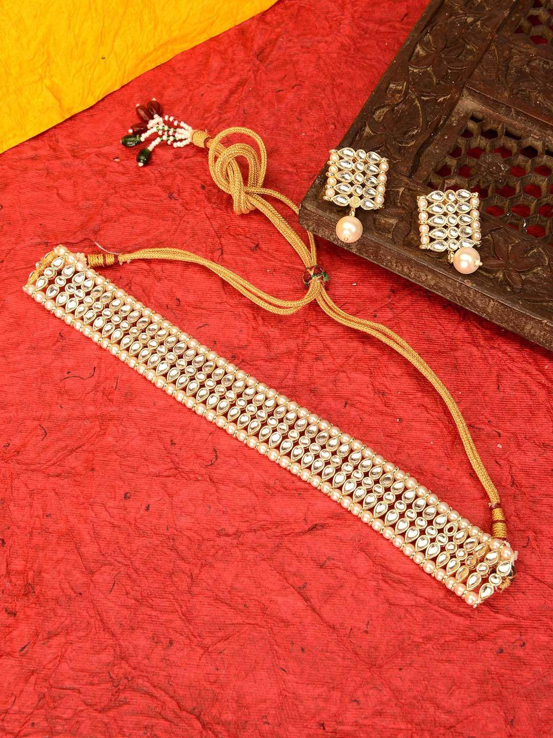 laida gold-plated kundan-studded & beaded jewellery set
