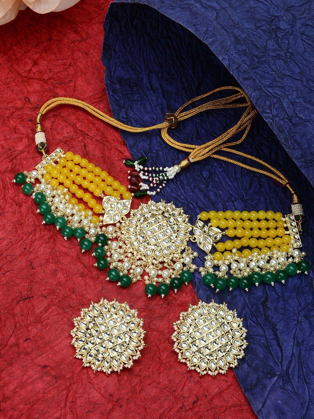 laida gold-plated stone-studded & artificial beaded jewellery set