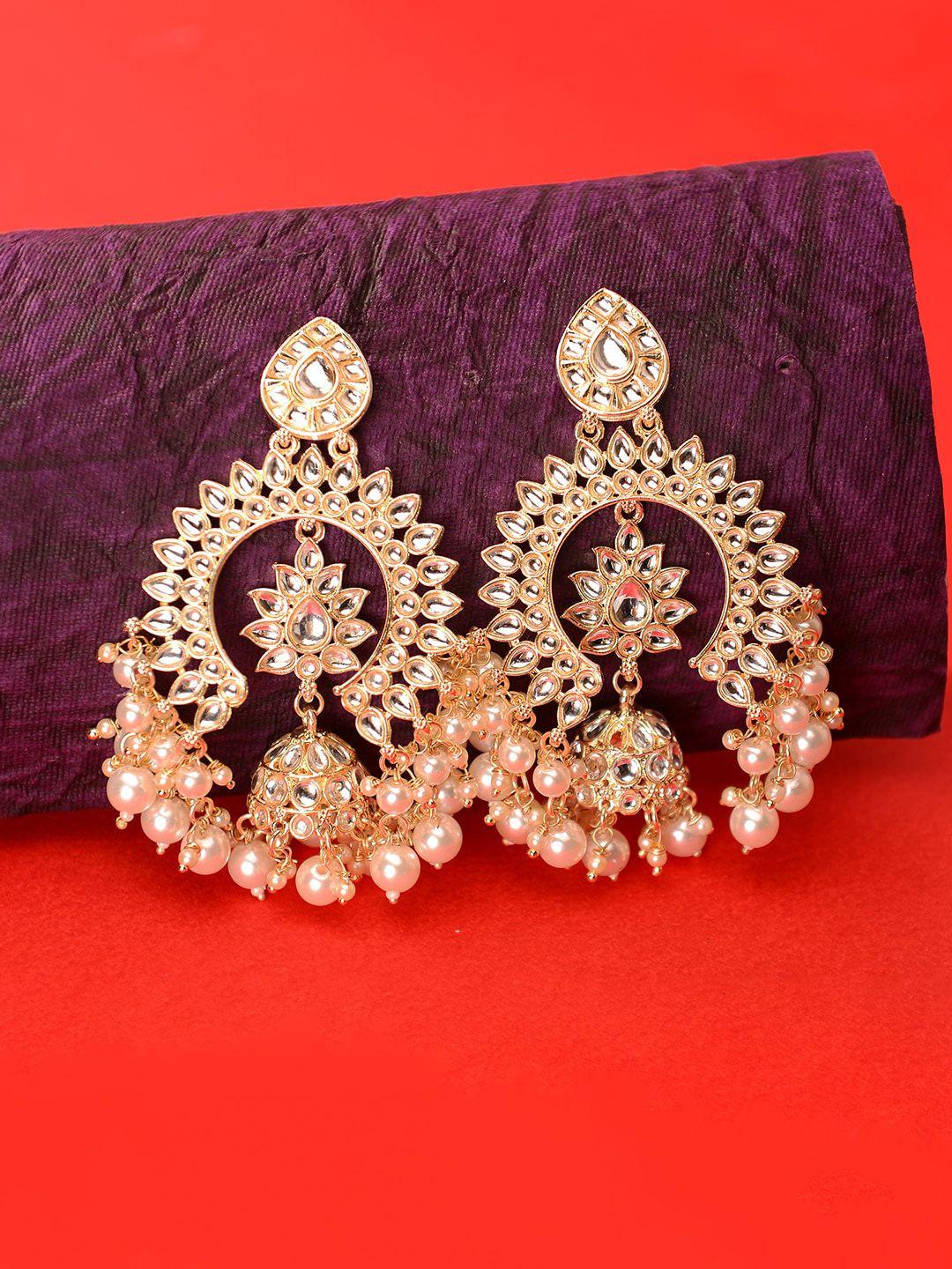 laida gold-plated stone studded & beaded contemporary drop earrings