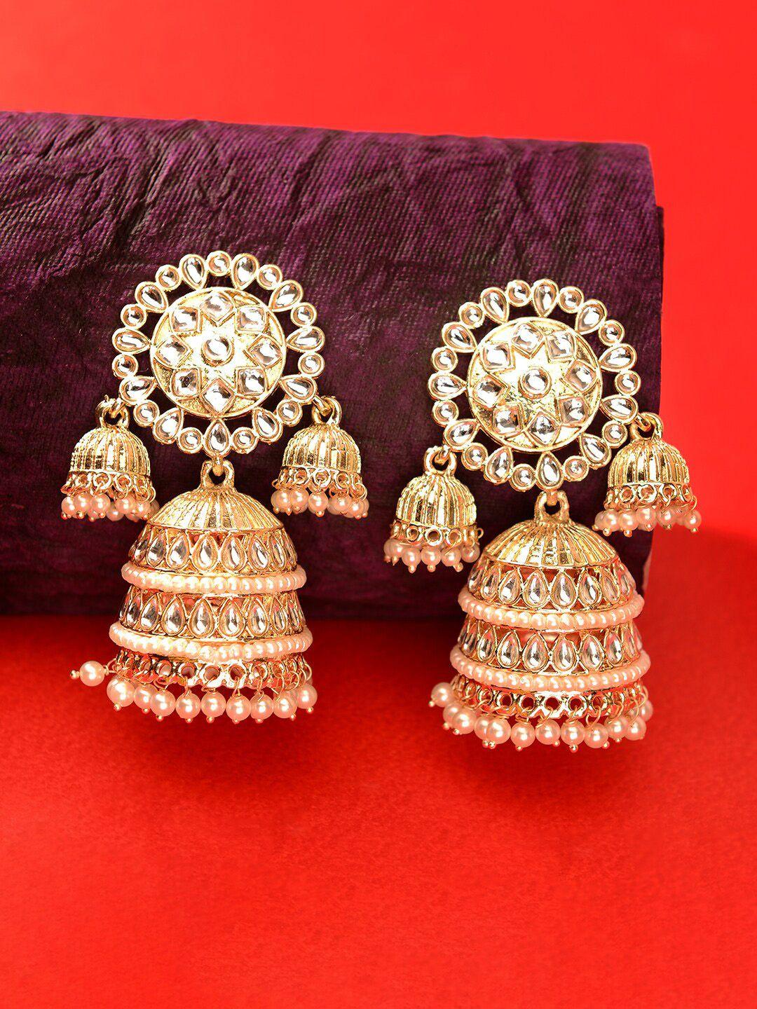 laida gold-plated studded dome shaped jhumkas