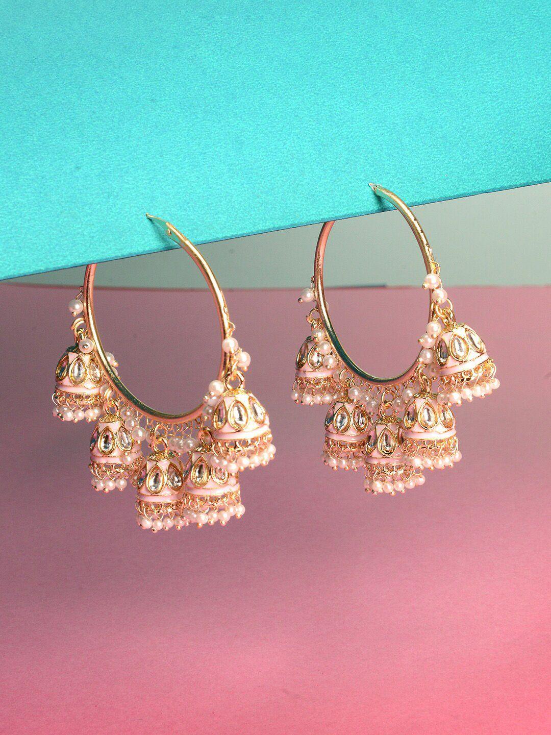 laida rose gold-plated stone studded & beaded dome-shaped jhumkas