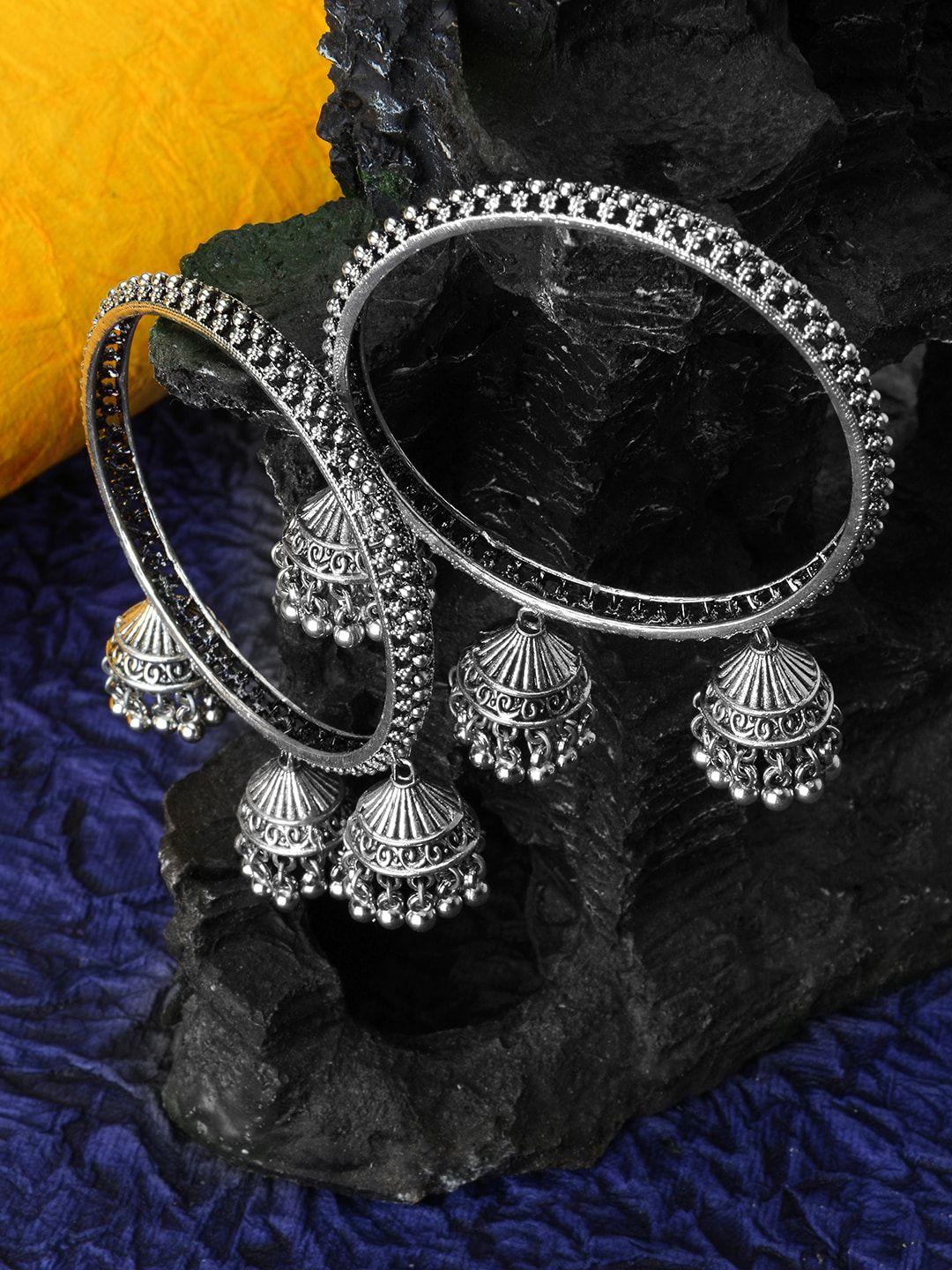 laida set of 2  silver-plated ghungroo studded bangle