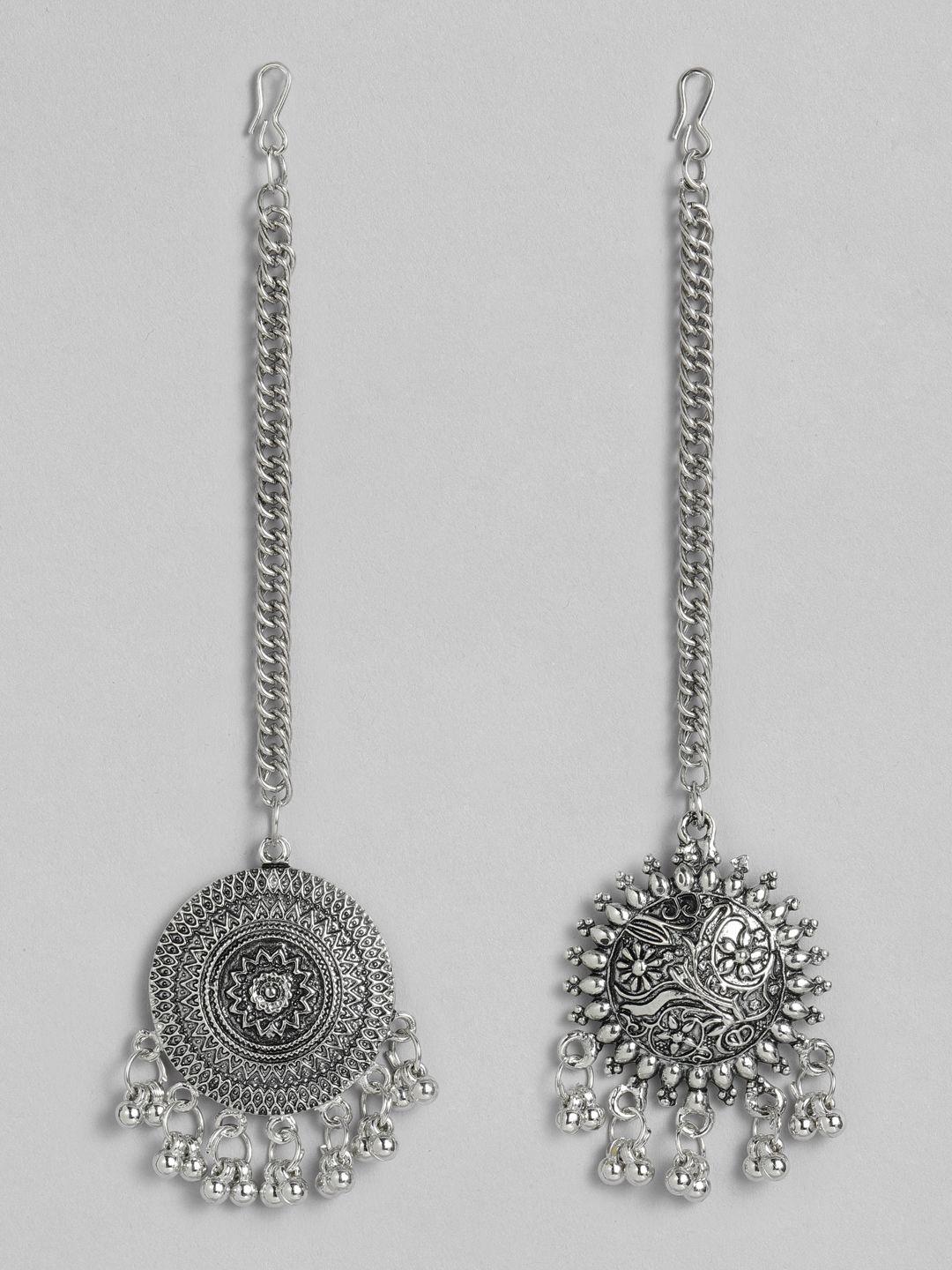 laida set of 2 oxidized silver-plated maang tikka