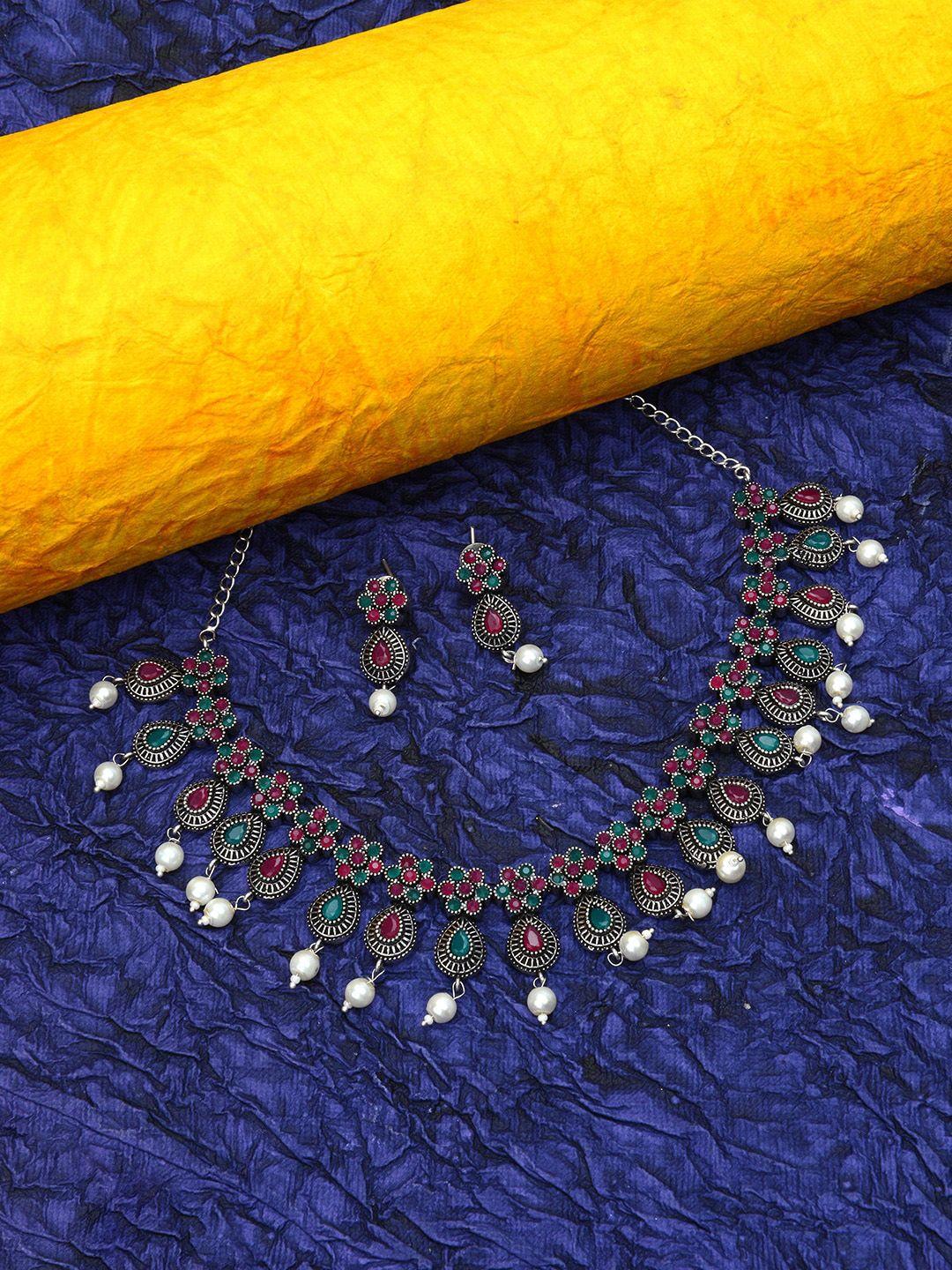 laida silver-plated stone-studded & beaded jewellery set