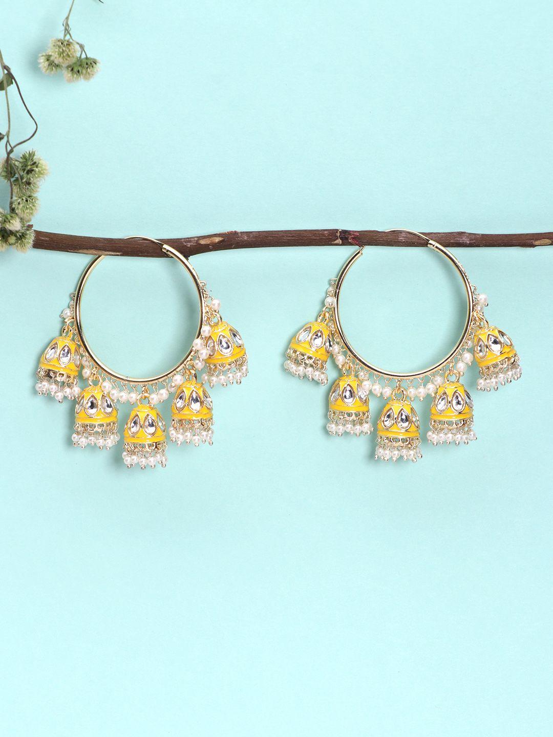 laida yellow & gold-toned circular hoop earrings