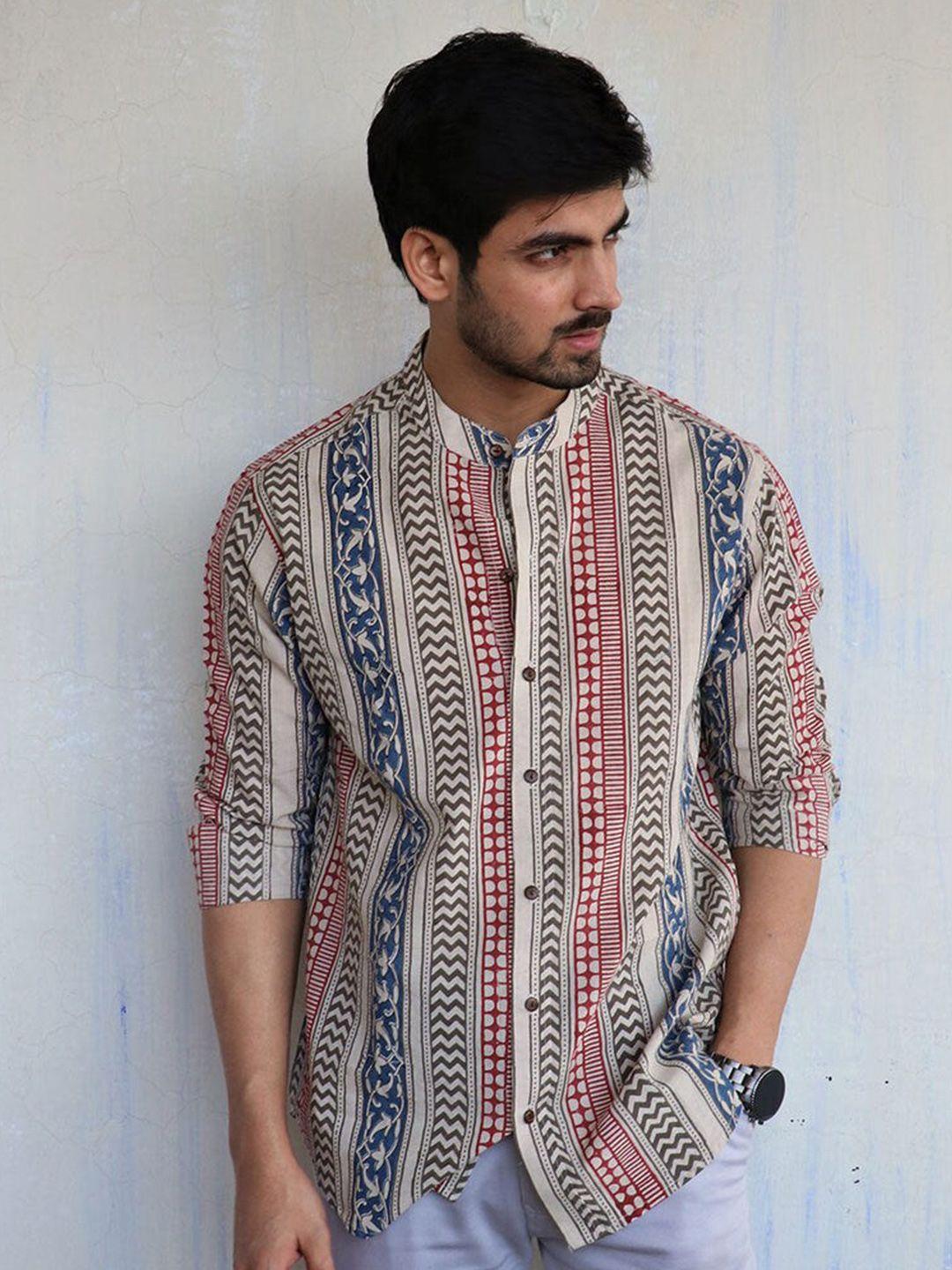 lakaala ethnic motifs printed classic band collar casual shirt