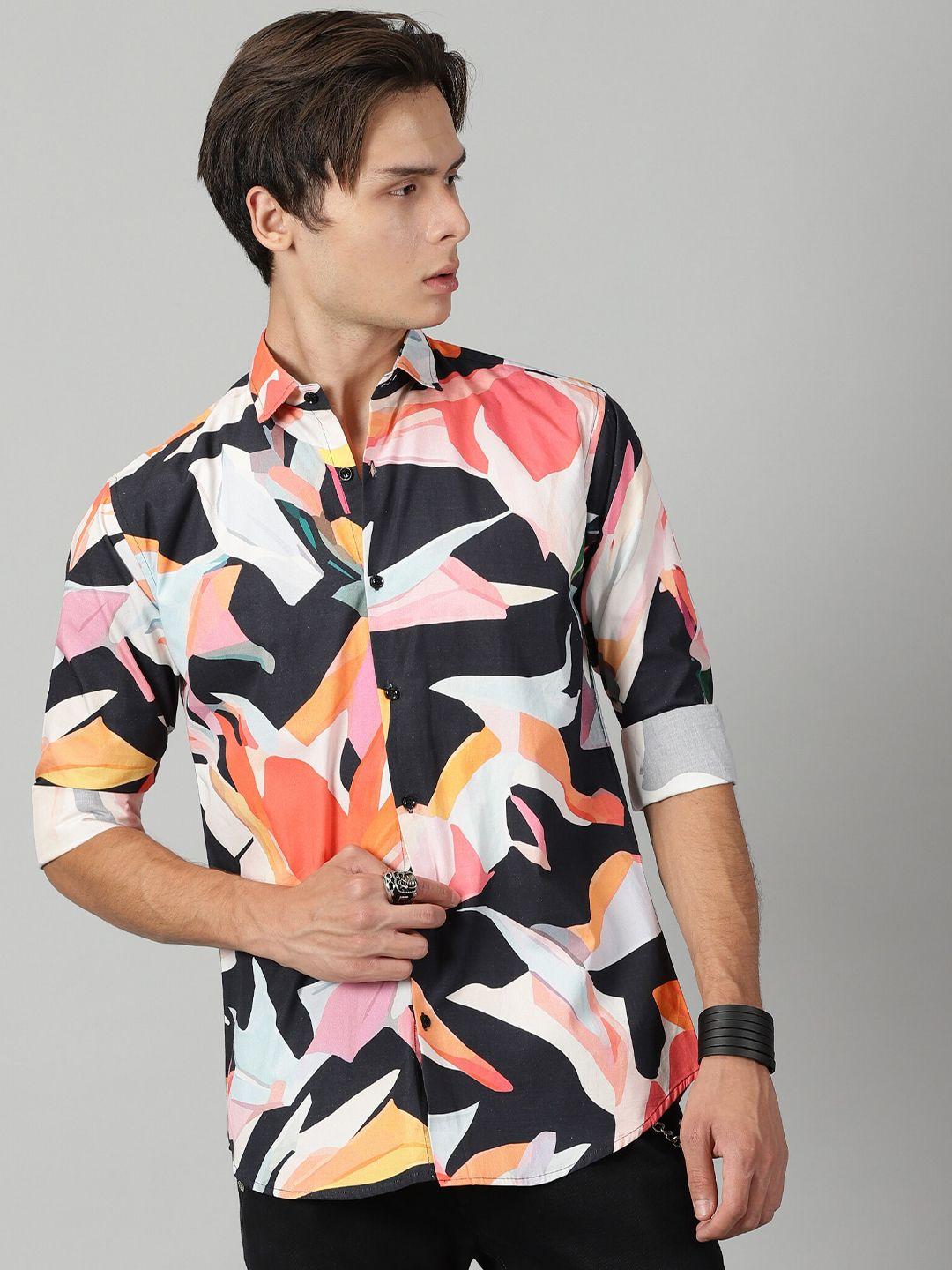 lakaala premium abstract printed opaque pure cotton casual shirt