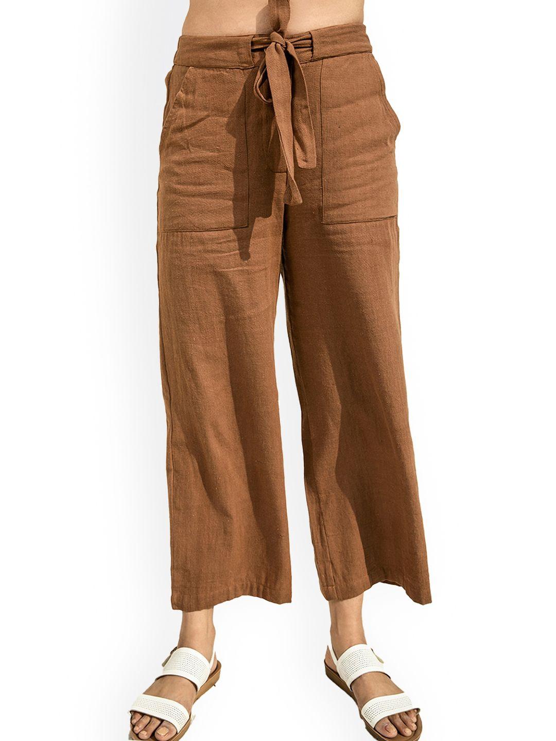 lake peace women brown relaxed straight leg loose fit culottes trousers