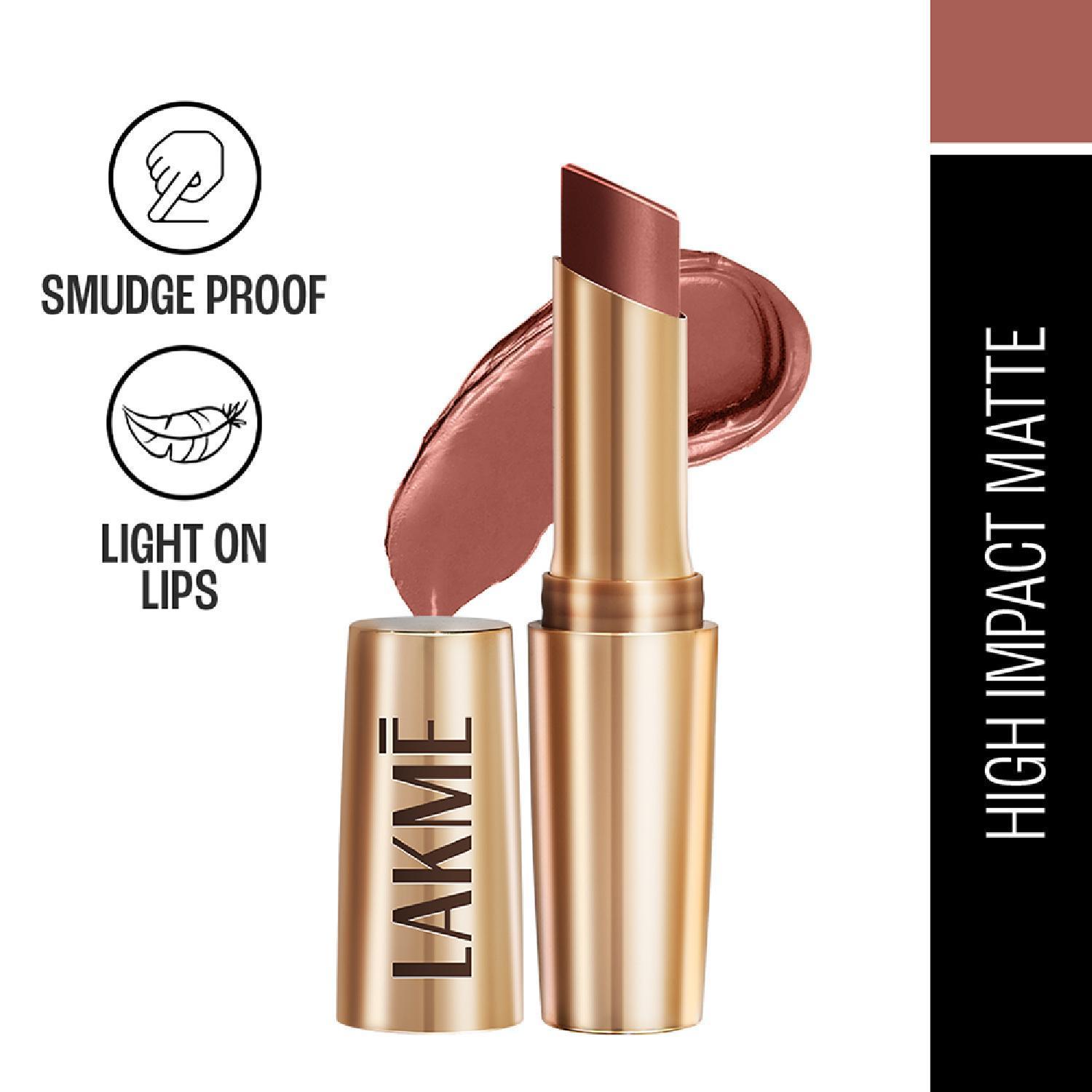 lakme 9 to 5 powerplay priming matte lipstick, lasts 16hrs, nude touch (3.6g)