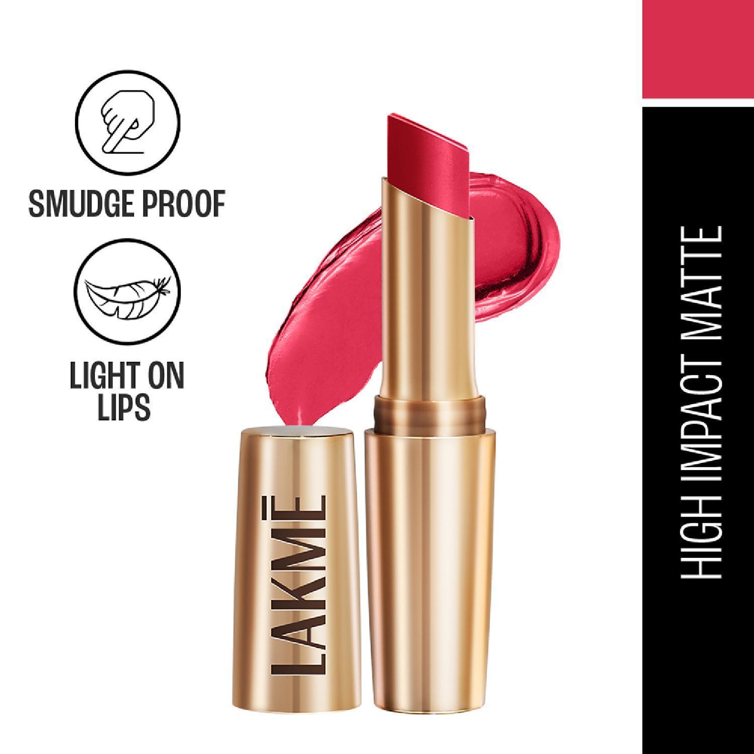 lakme 9 to 5 powerplay priming matte lipstick, lasts 16hrs, ruby rush (3.6g)