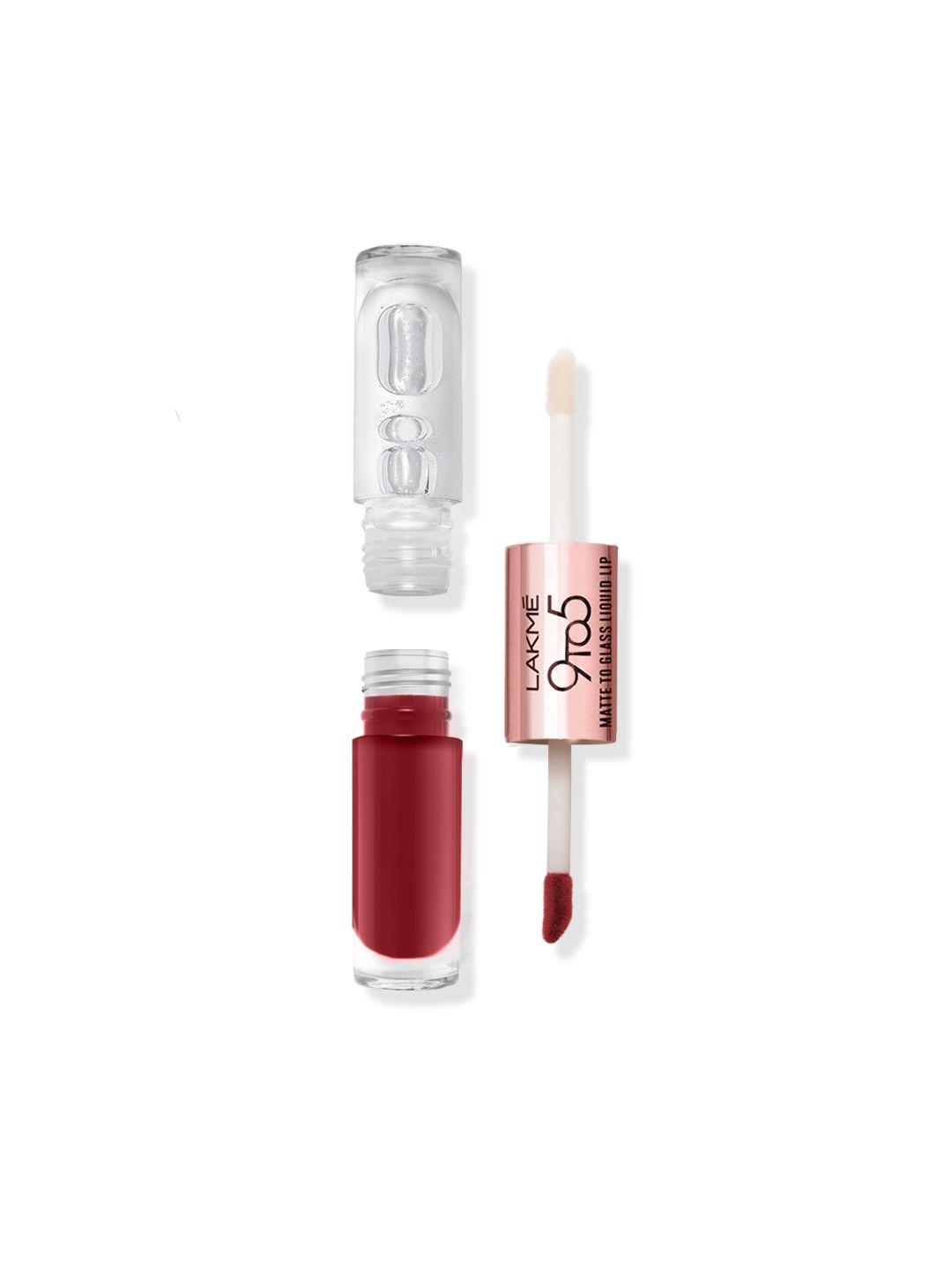 lakme 9to5 matte to glass transfer-proof liquid lip color 7.6ml - vintage red
