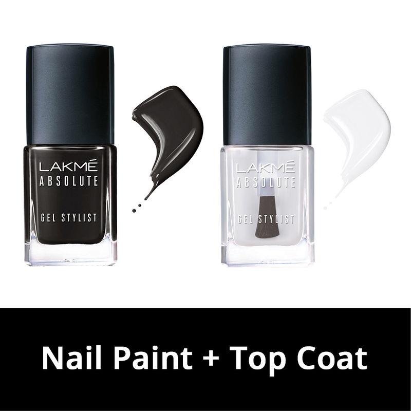 lakme absolute gel stylist nail polish - carbon + top coat combo