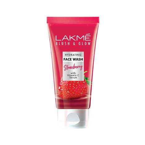 lakme blush & glow hydrating strawberry facewash, with vitamin c serum 100 g