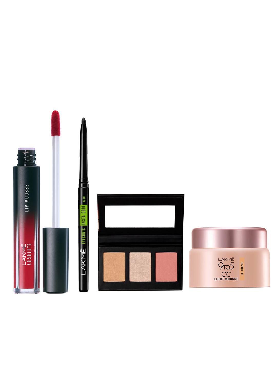 lakme makeup gift set - lipstick + kajal + facelift palette + cc cream
