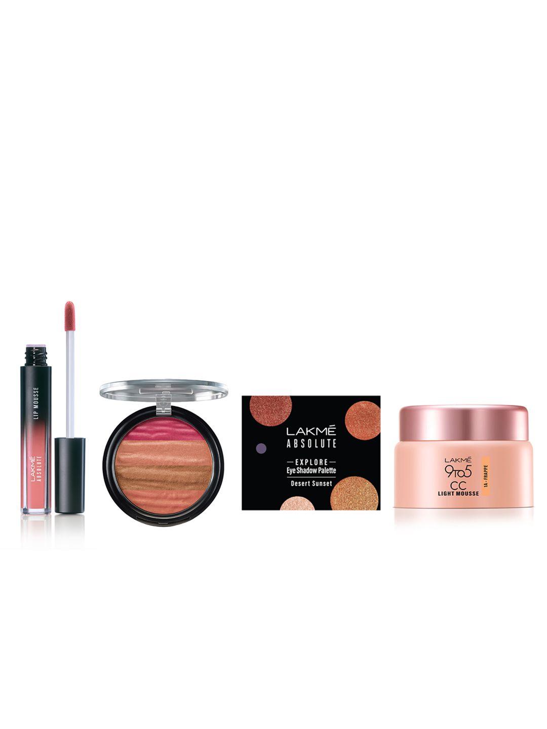 lakme makeup gift set - mousse 25g  + eyeshadow 10g + lipstick 4.6g + blush 10g