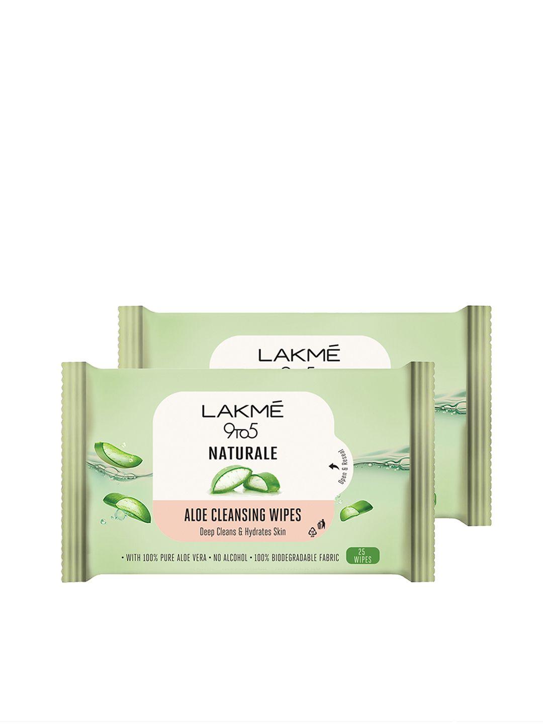 lakme pack of 2  9 to5 naturale aloe cleansing wipes