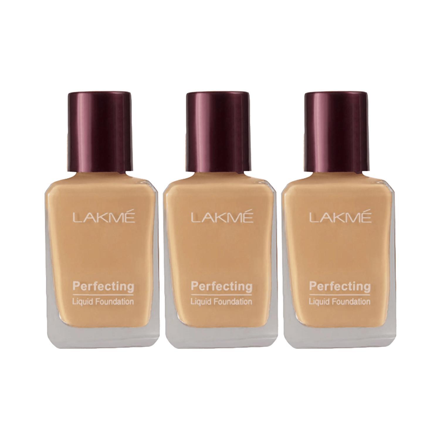 lakme perfecting liquid foundation natural pearl (27 ml) - (pack of 3)