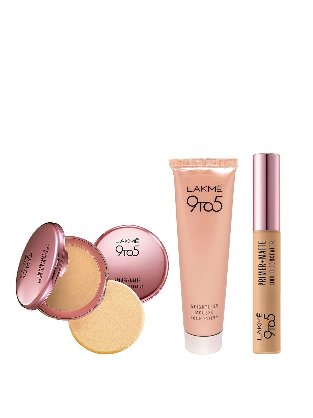 lakme set of 9to5 primer+matte concealer & compact with mousse foundation
