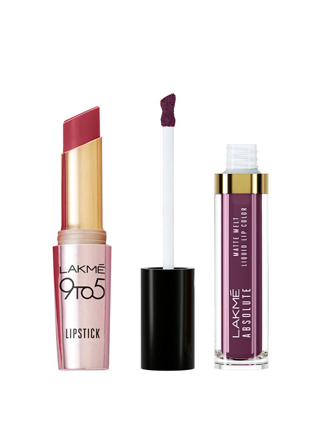 lakme 9 to 5 primer+matte-rosy sunday & absolute matte melt liquid lip color-wine n dine