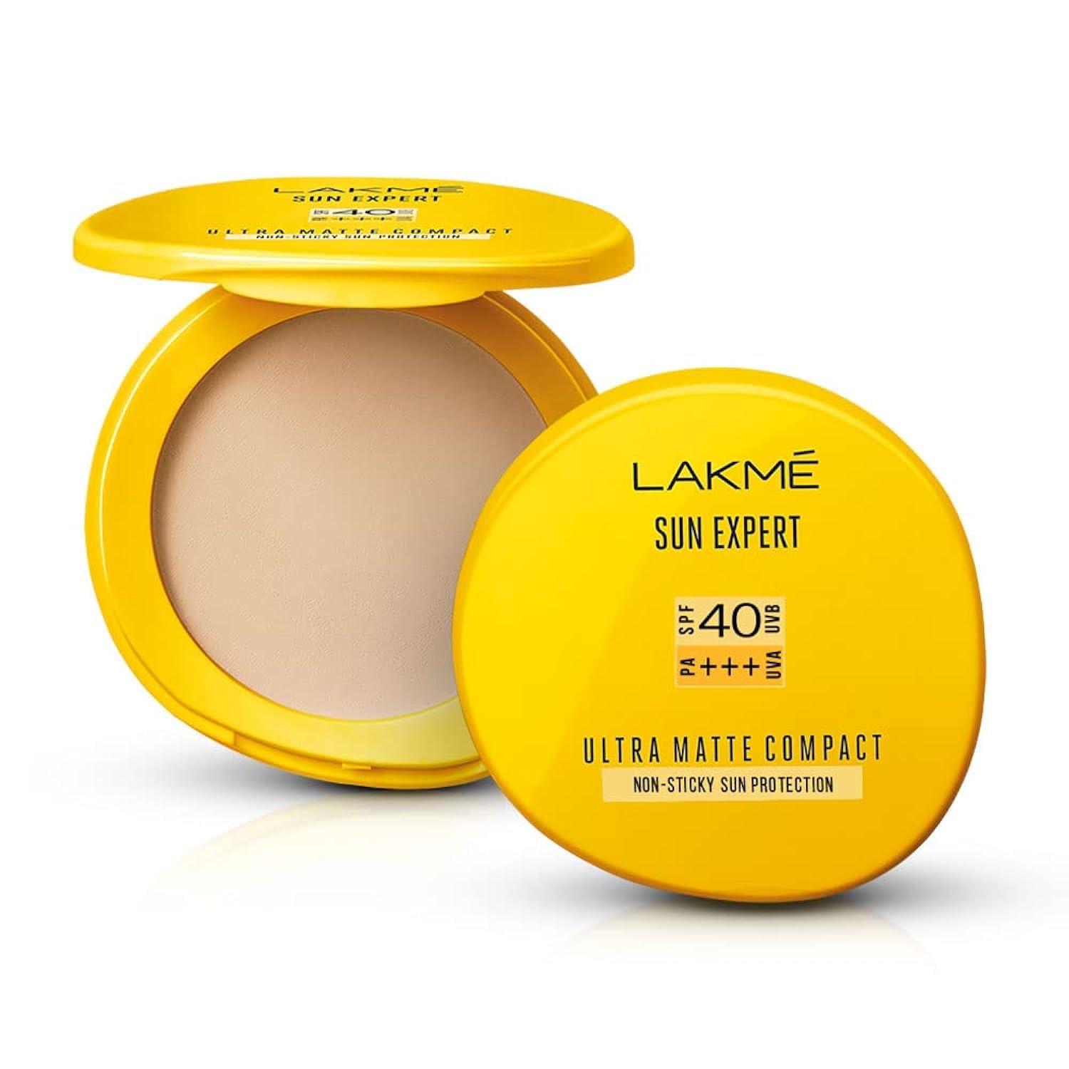 lakme sun expert ultra matte spf 40 pa+++ compact, non greasy non sticky, for indian skin, gives even-tone complexion, 7 g