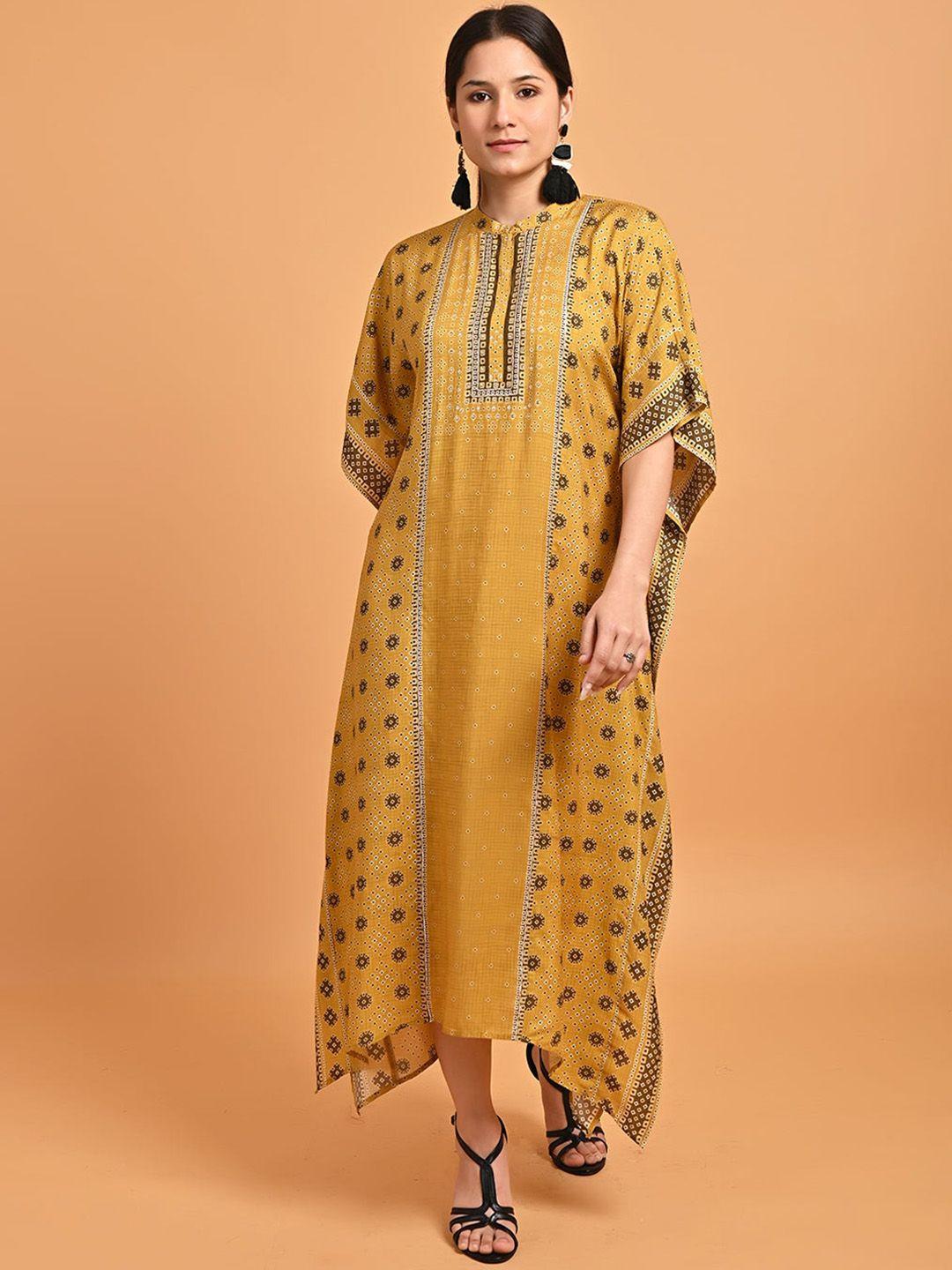 lakshita ethnic motif printed mandarin collar cotton kaftan dress