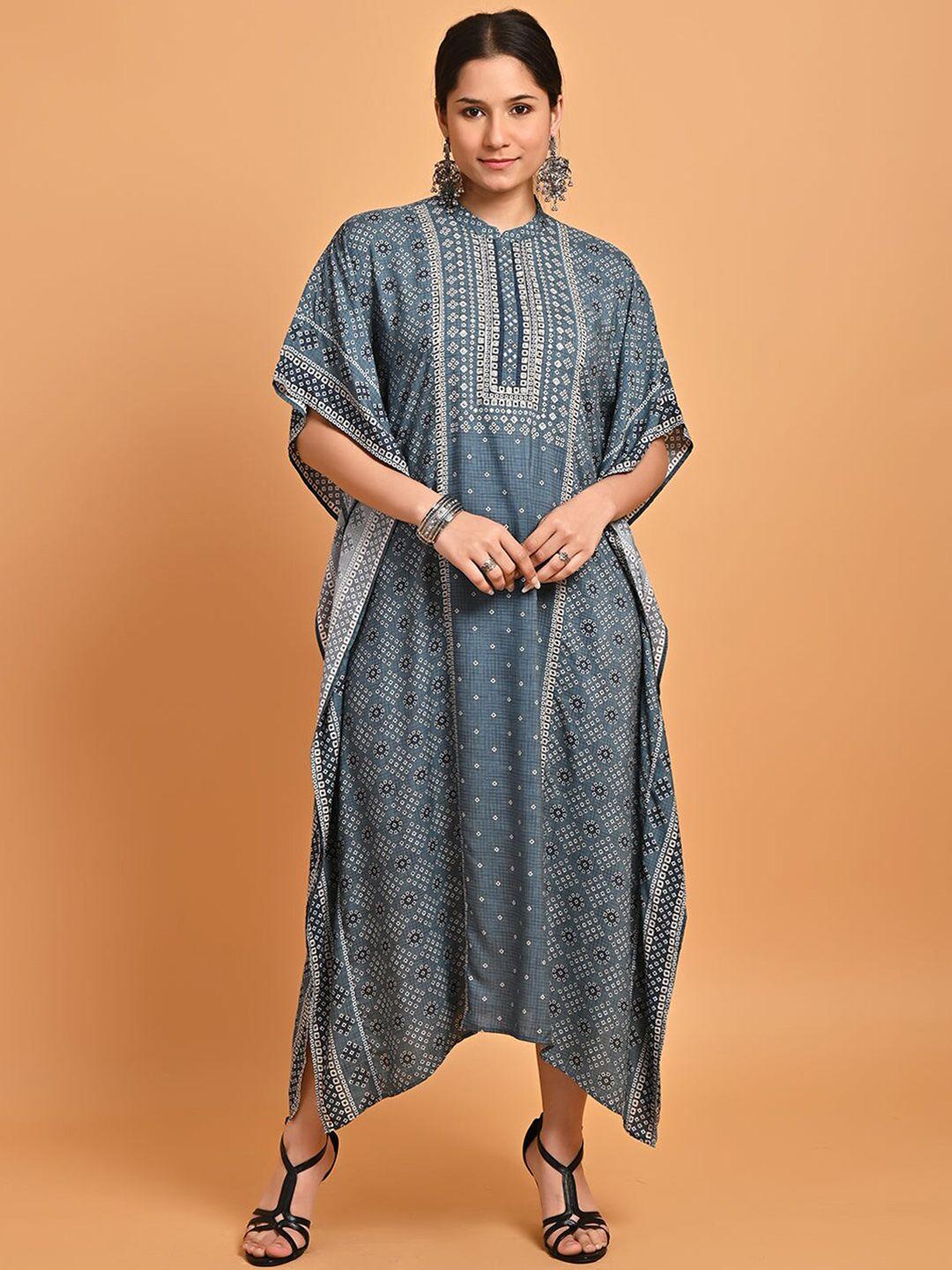 lakshita ethnic motif printed mandarin collar kaftan dress
