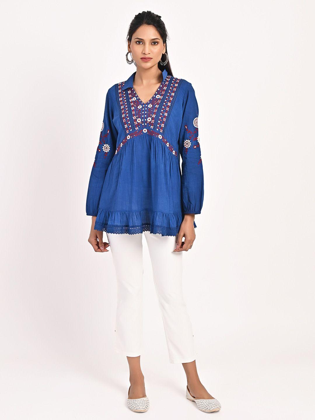 lakshita ethnic motifs embroidered gathered georgette empire boho top