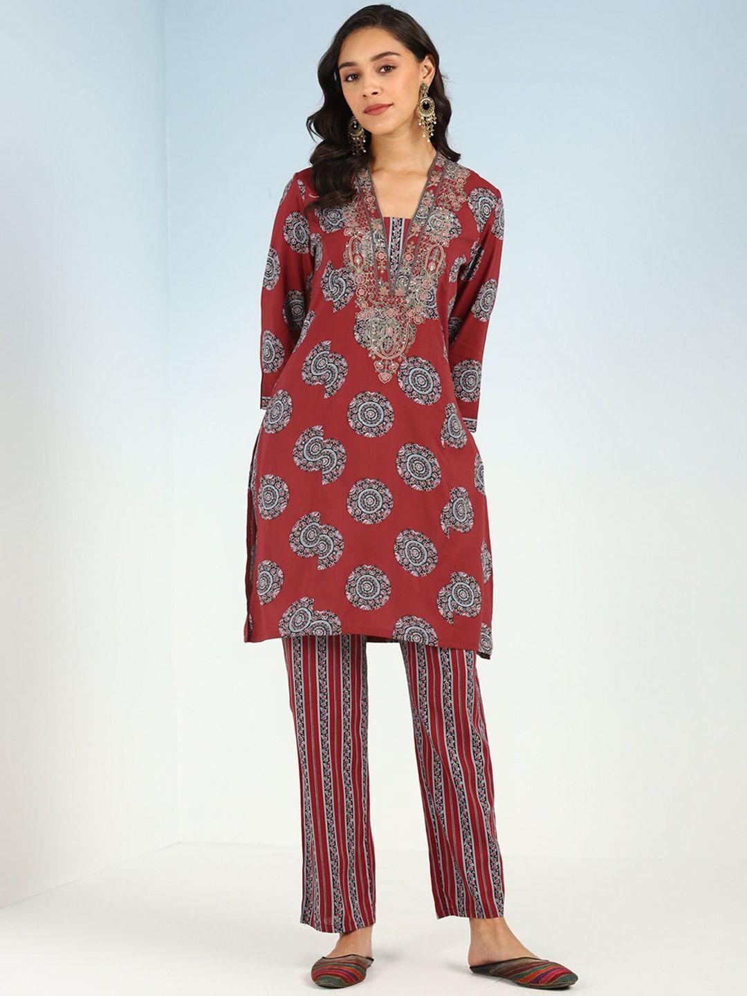 lakshita ethnic motifs printed sequined kurta with trousers