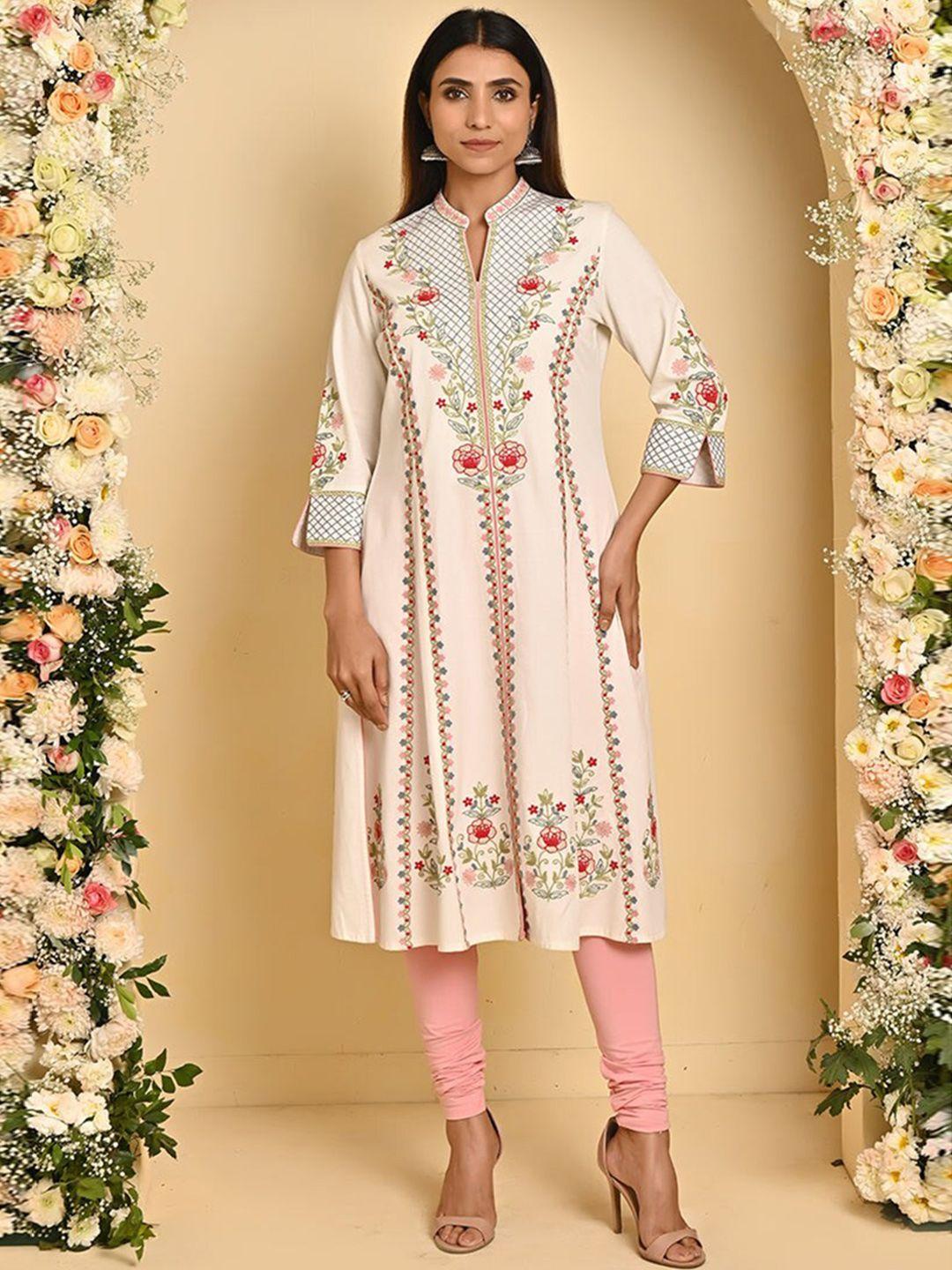 lakshita floral embroidered sequined cotton kurta