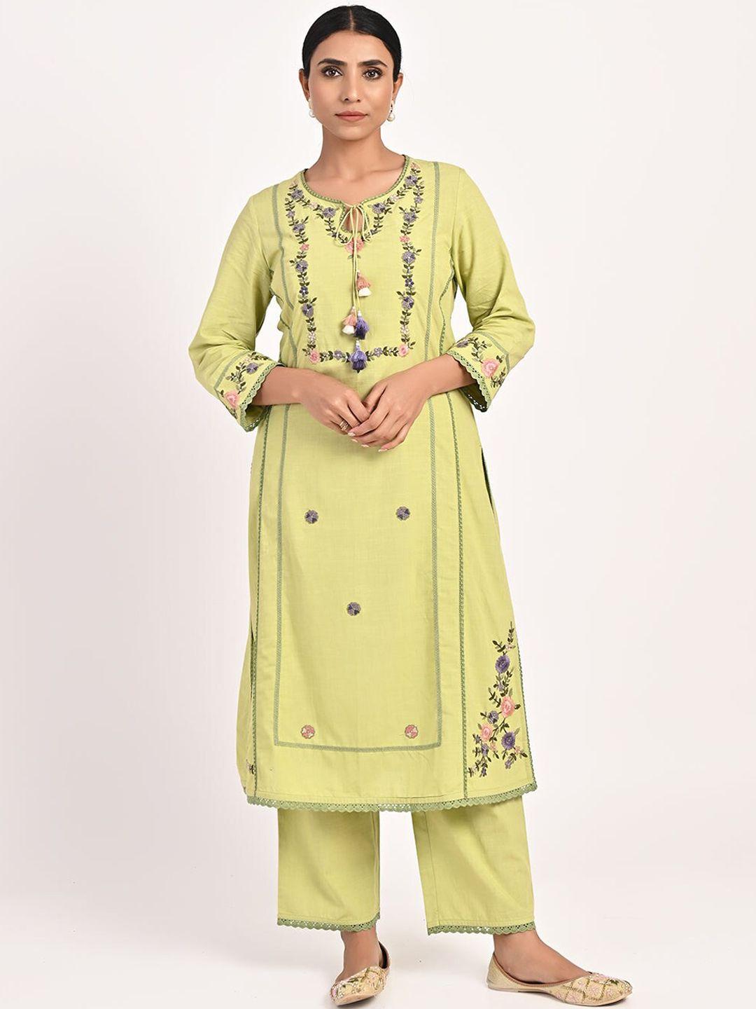 lakshita-floral-embroidered-sequined-pure-cotton-kurta-with-trousers