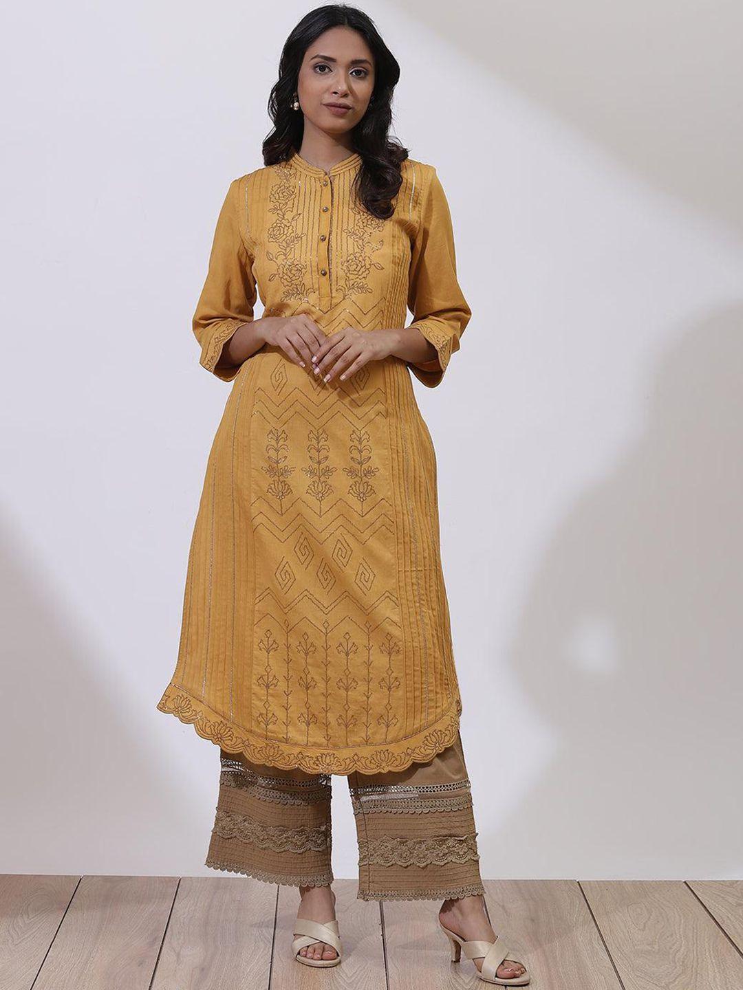 lakshita floral embroidery sequin pure cotton straight kurta