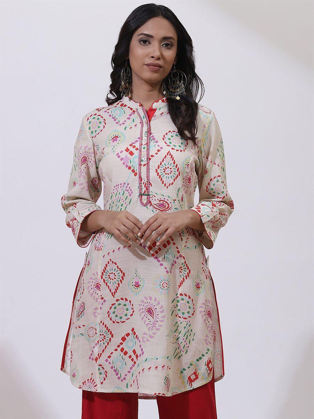 lakshita off white & red geometric printed kurti