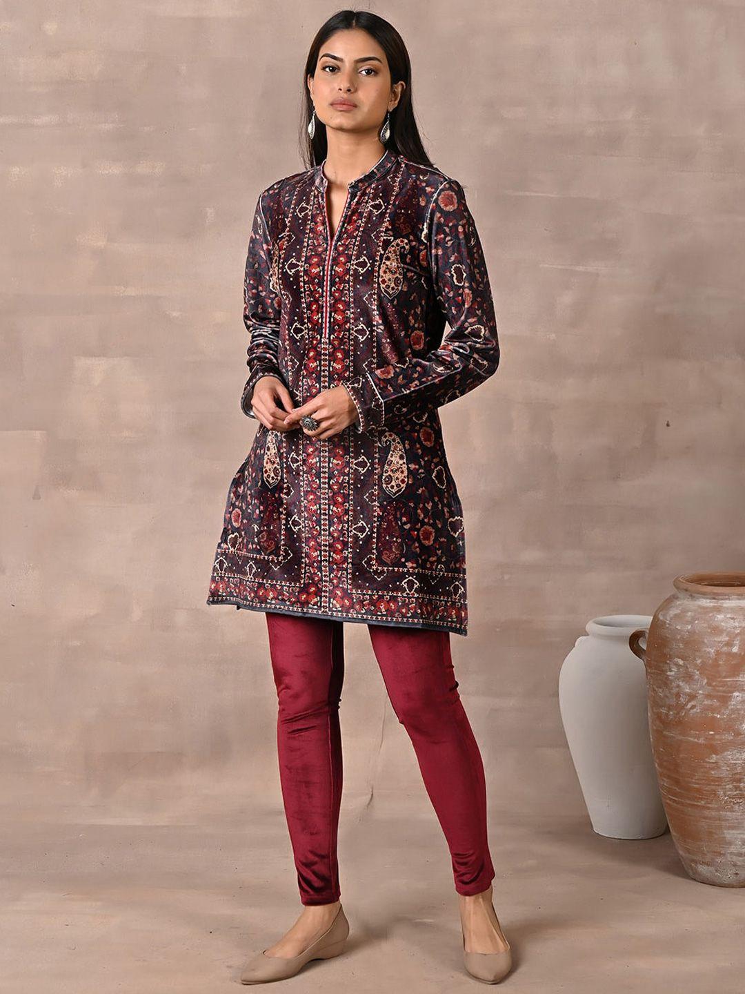 lakshita plus size ethnic motifs printed velvet kurti