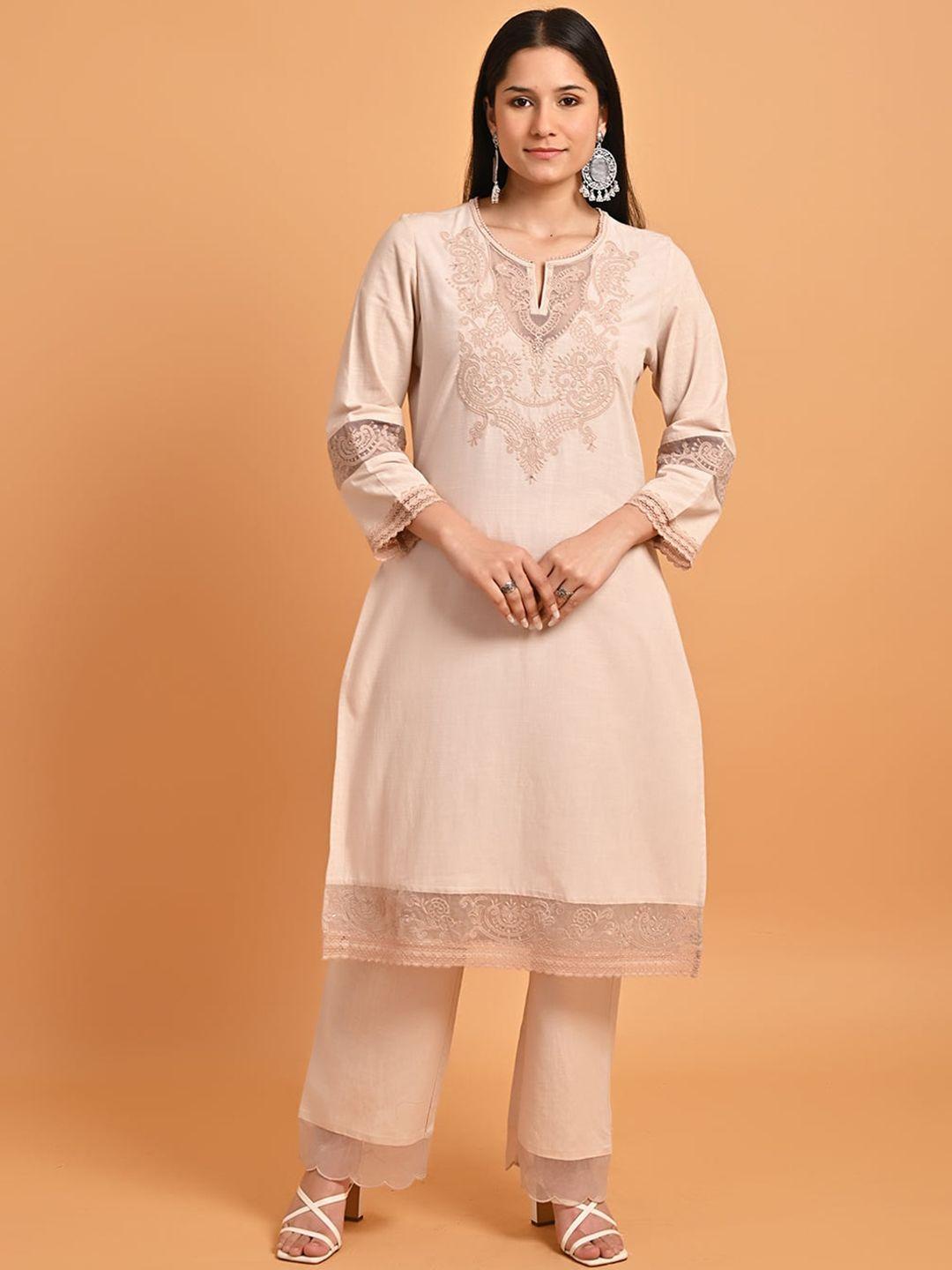 lakshita plus size ethnic motifs yoke design sequinned pure cotton kurta with palazzos