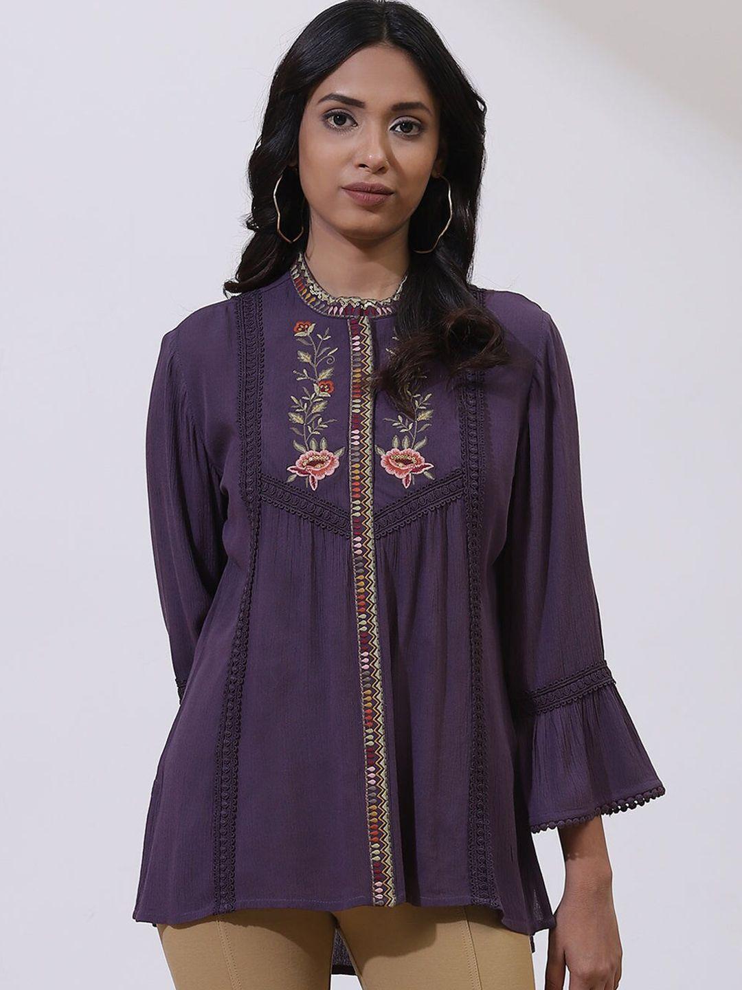 lakshita purple floral embroidered thread work kurti