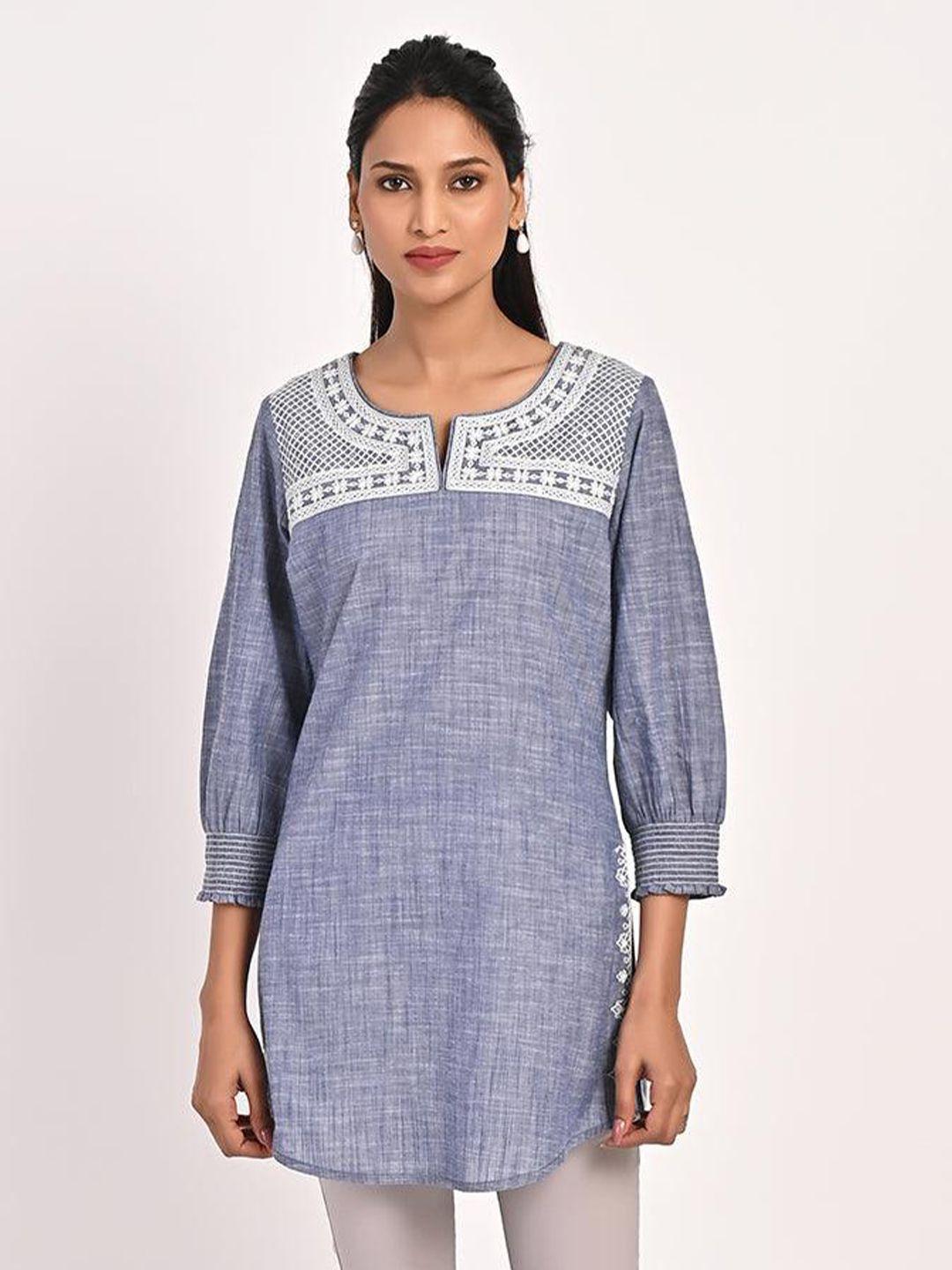 lakshita round neck embroidered pure cotton tunic
