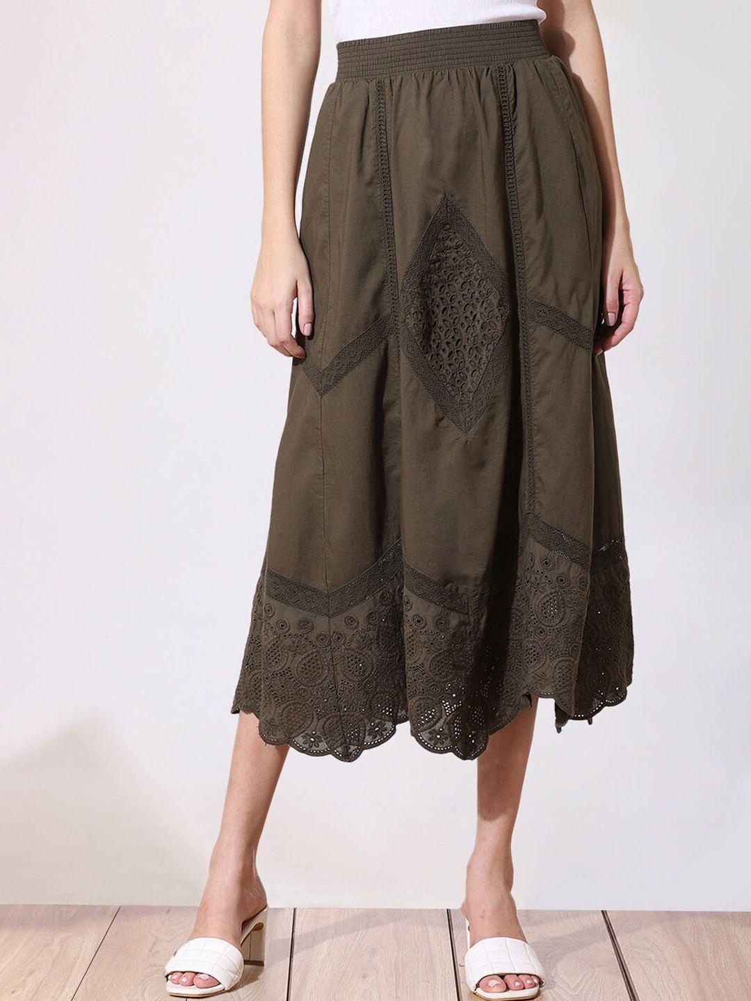 lakshita self design a-line midi pure cotton skirt