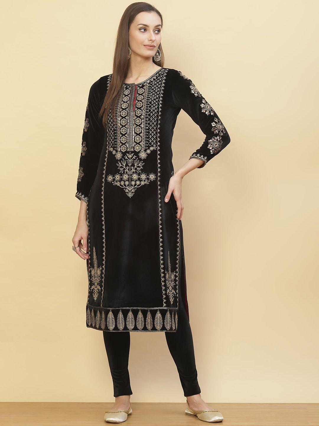 lakshita-women-black-embroidered-velvet-kurta