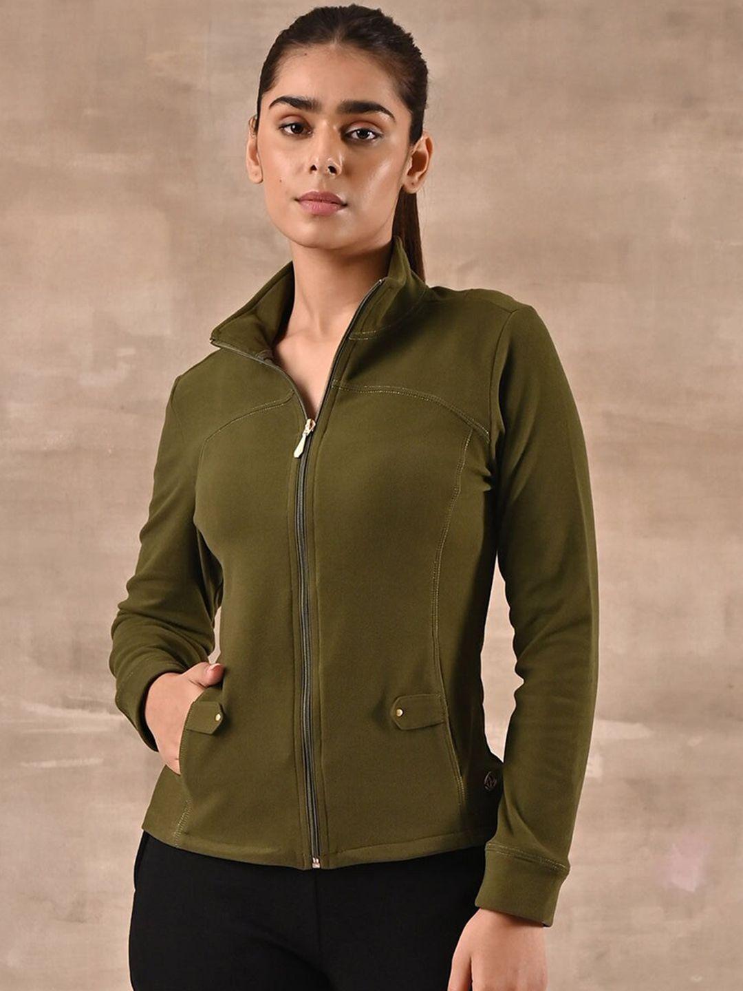lakshita women olive green outdoor wool open front jacket